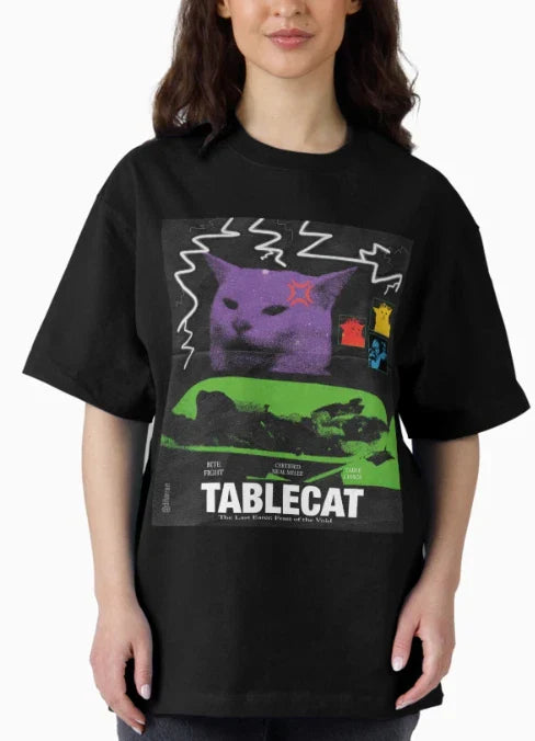 Meme Table Cat Poster Black T-Shirt Unisex T-shirt, Sweatshirt, Hoodie, Long Sleeve Tee - T-Shirt, Sweatshirt, Hoodie
