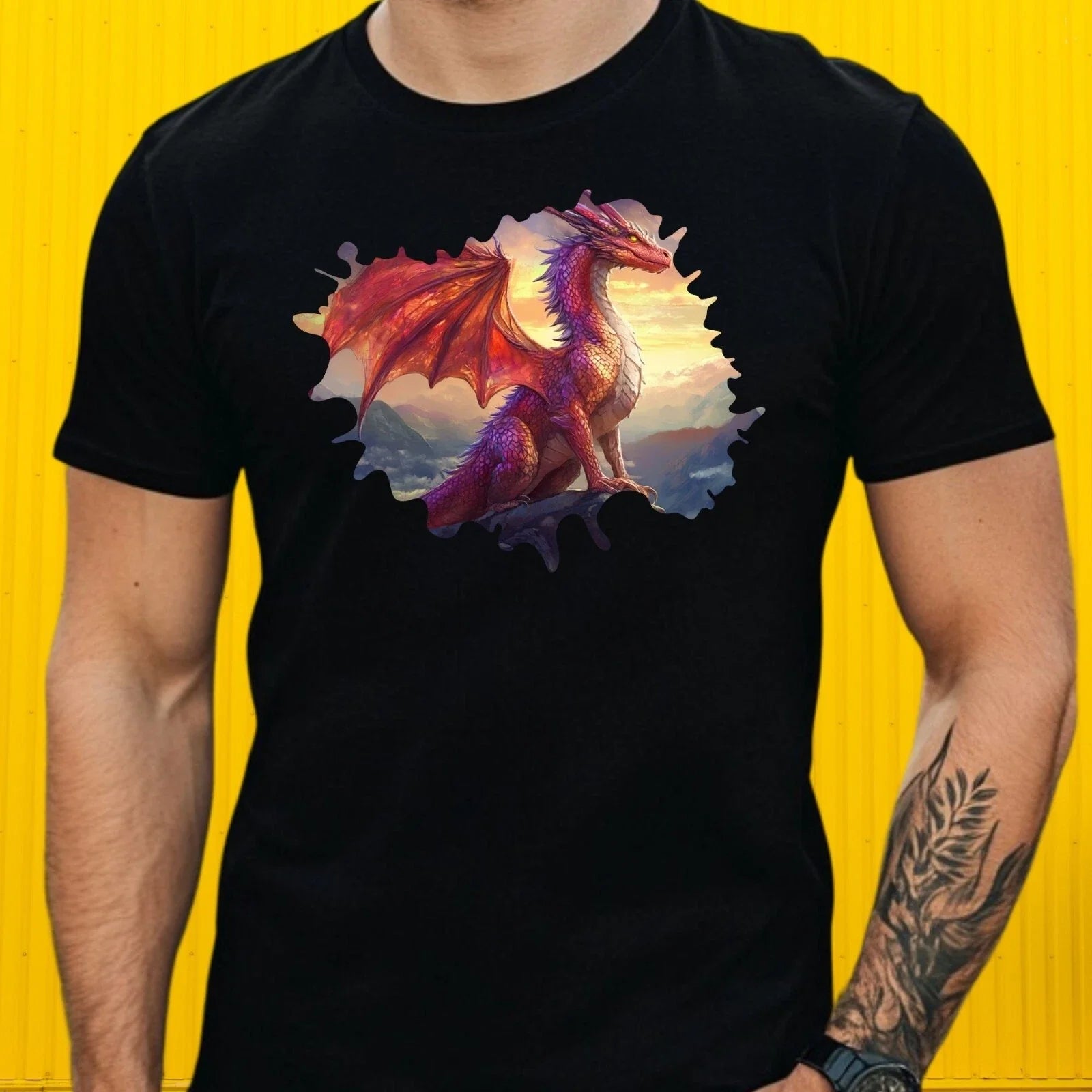 Mens Magical Dragon Theme Cotton T-Shirt Size XS to 5XL Unisex T-shirt, Sweatshirt, Hoodie, Long Sleeve Tee - T-Shirt, Sweatshirt, Hoodie