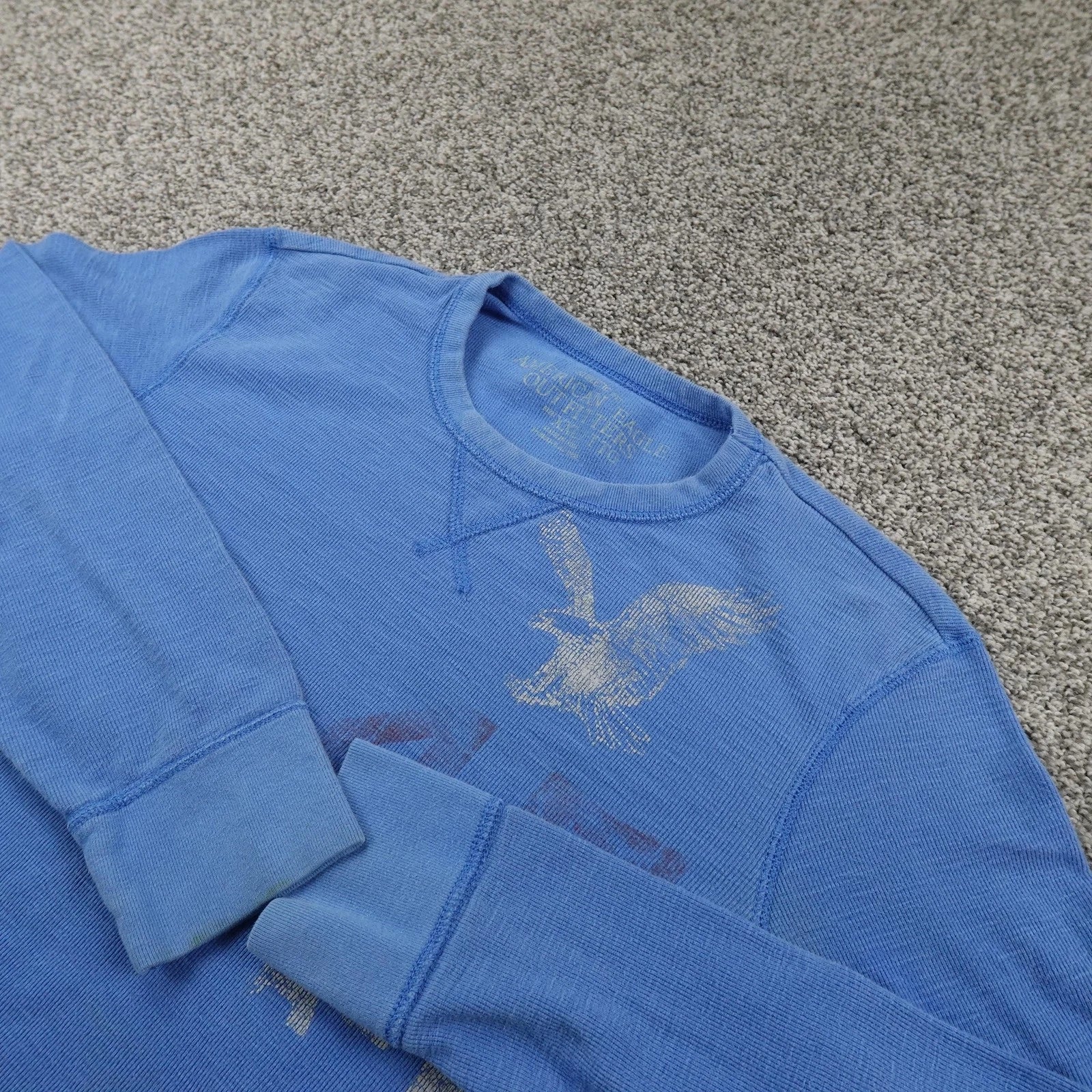 American Eagle Shirt Mens 2XL Blue Waffle Knit Thermal Graphic Pullover Y2K 00s Unisex T-shirt, Sweatshirt, Hoodie, Long Sleeve Tee - T-Shirt, Sweatshirt, Hoodie