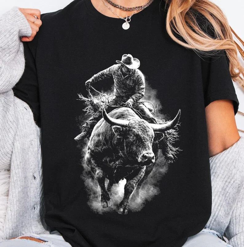 Rodeo Bull Rider Graphic Tee Cowboy Riding Bull Shirt Western T-Shirt Unisex T-shirt, Sweatshirt, Hoodie, Long Sleeve Tee - T-Shirt, Sweatshirt, Hoodie