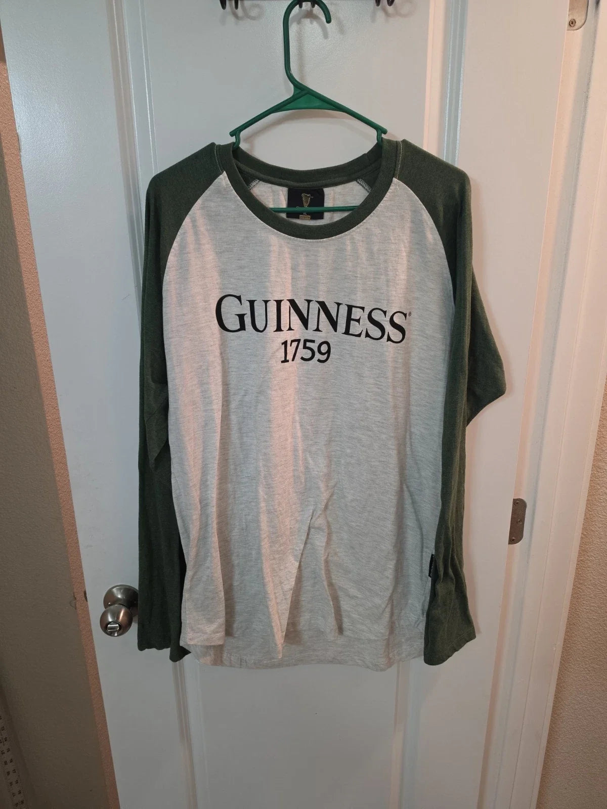 Guiness Beer Baseball T-Shirt Size XL 1759 Long Sleeve Gray Green Unisex T-shirt, Sweatshirt, Hoodie, Long Sleeve Tee - T-Shirt, Sweatshirt, Hoodie