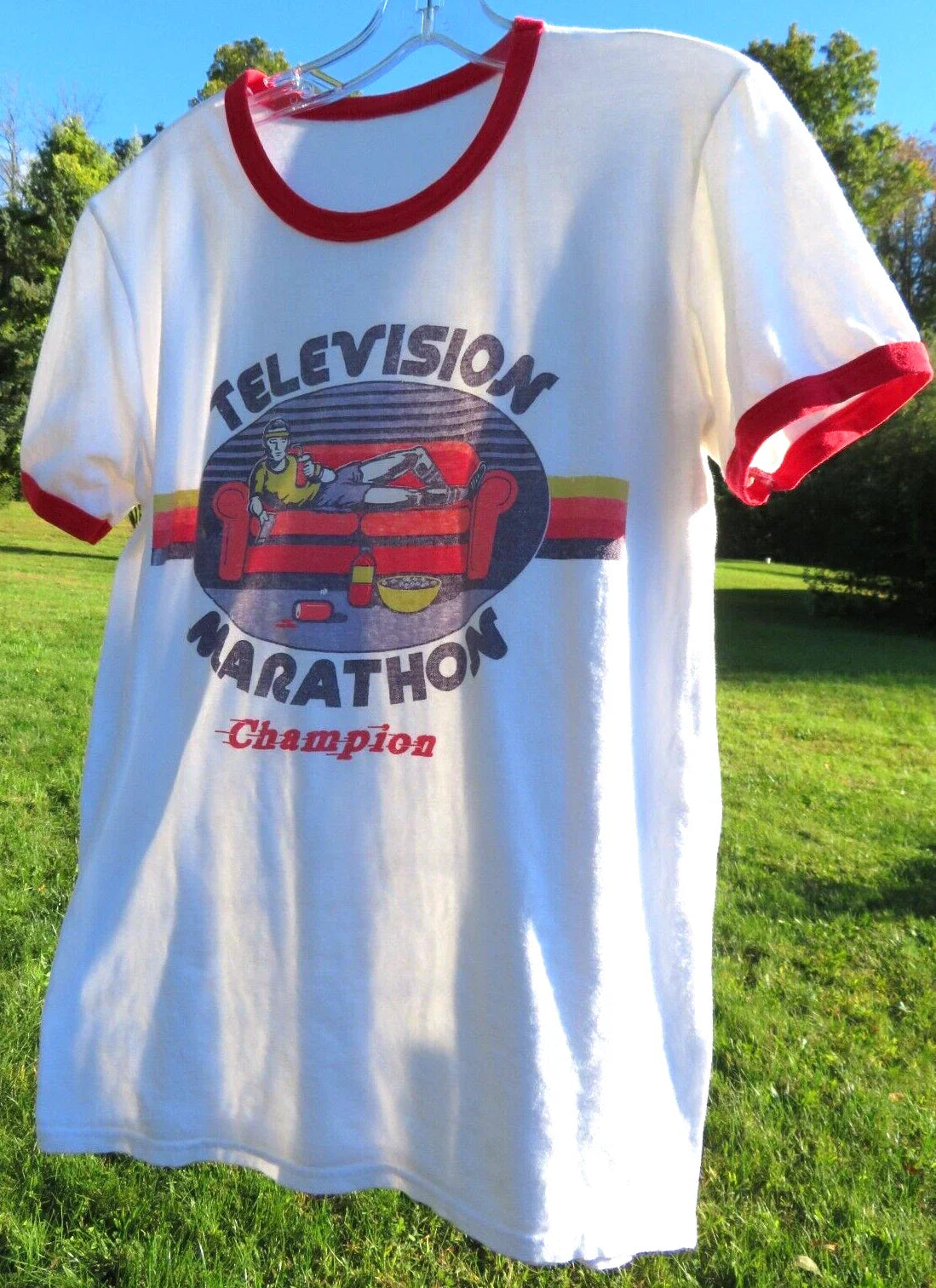 TELEVISION MARATHON CHAMPION Ringer Top T Shirt Grunge Boho Hipster Slacker Men Unisex T-shirt, Sweatshirt, Hoodie, Long Sleeve Tee - T-Shirt, Sweatshirt, Hoodie