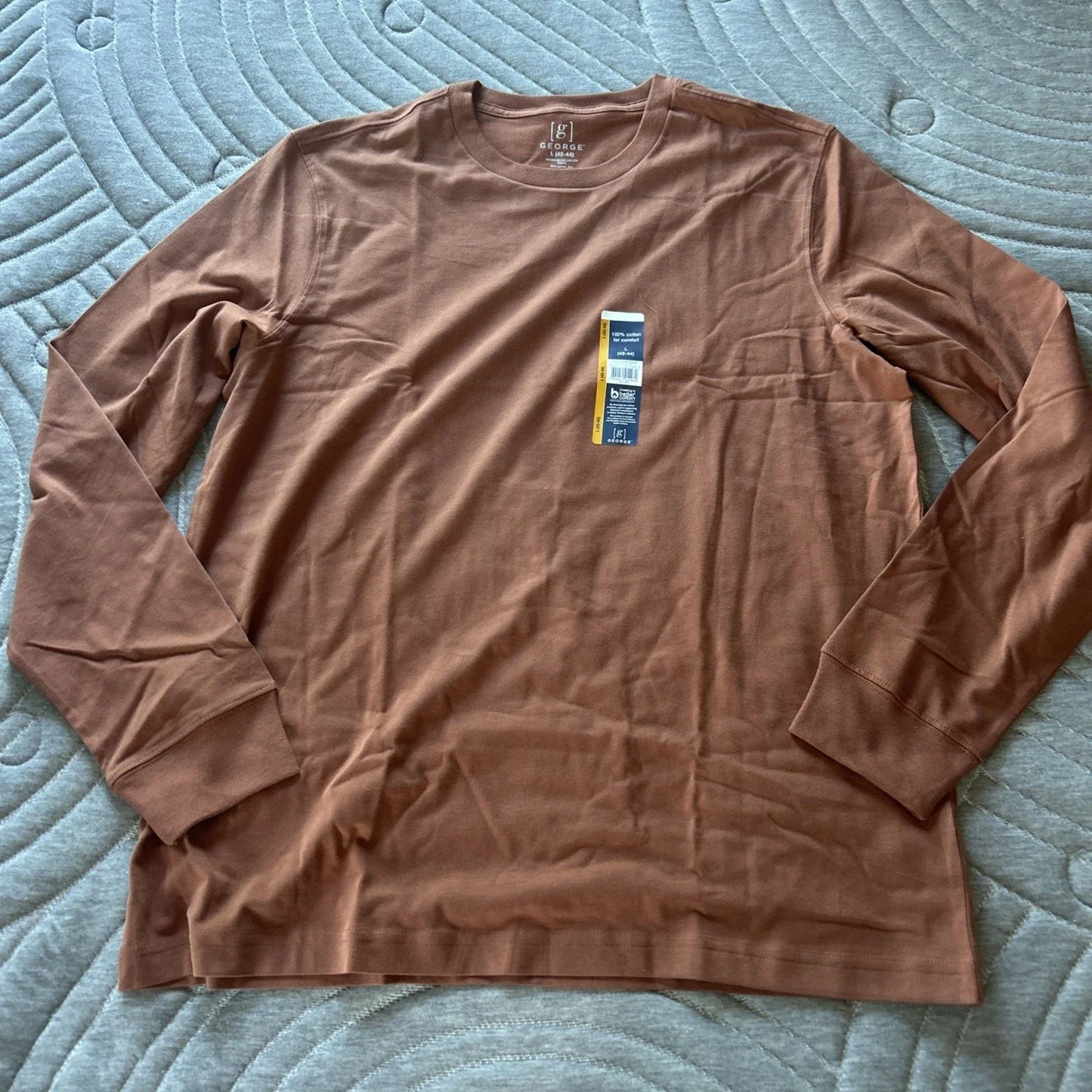 George Men's Crew Neck Long Sleeve T-Shirt Adobe Brown Size L (42-44) NWT Unisex T-shirt, Sweatshirt, Hoodie, Long Sleeve Tee - T-Shirt, Sweatshirt, Hoodie