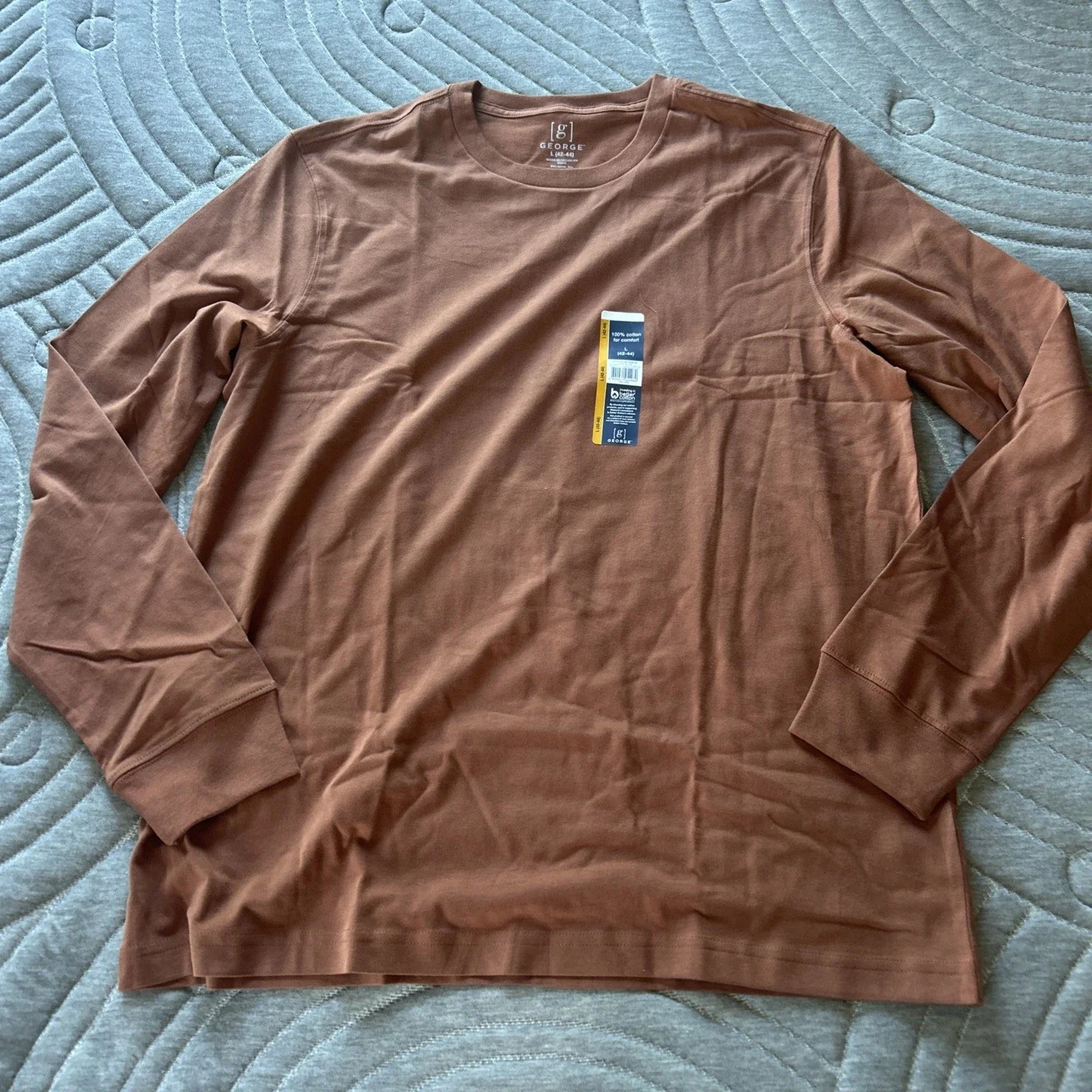 George Men's Crew Neck Long Sleeve T-Shirt Adobe Brown Size L (42-44) NWT Unisex T-shirt, Sweatshirt, Hoodie, Long Sleeve Tee - T-Shirt, Sweatshirt, Hoodie