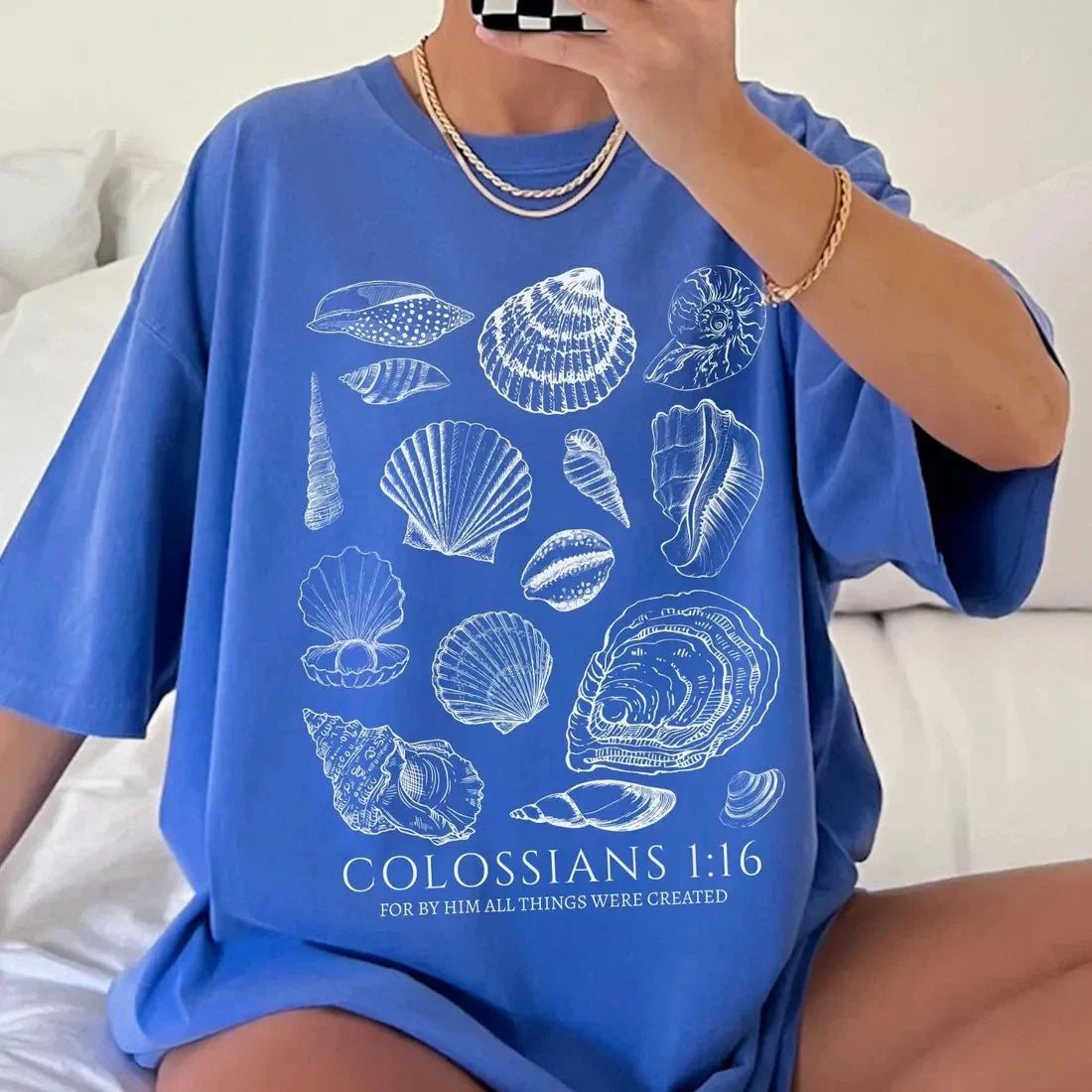 Seashell Bible Verse Shirt, Ocean Life Coastal Aesthetic, Women Faith Unisex T-shirt, Sweatshirt, Hoodie, Long Sleeve Tee - T-Shirt, Sweatshirt, Hoodie