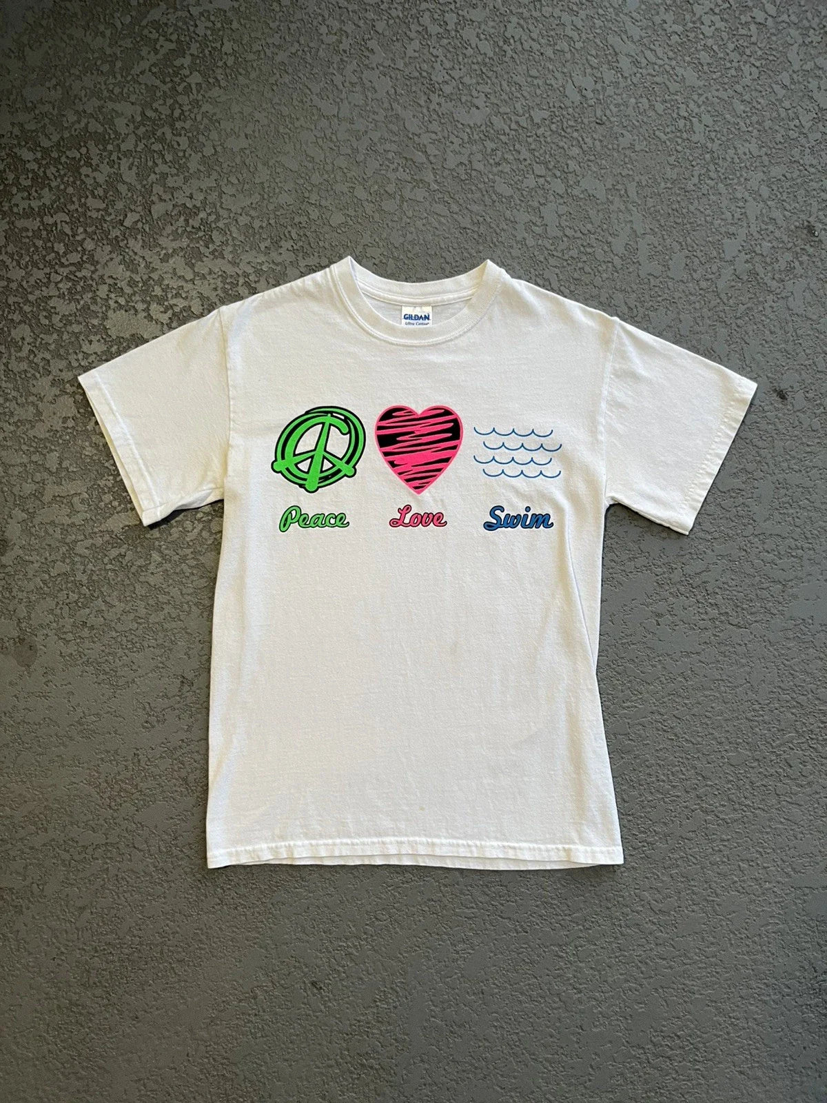 Vintage Y2K Peace Love Swim Rare Y2K t-shirt retro hype Size Small Unisex T-shirt, Sweatshirt, Hoodie, Long Sleeve Tee - T-Shirt, Sweatshirt, Hoodie
