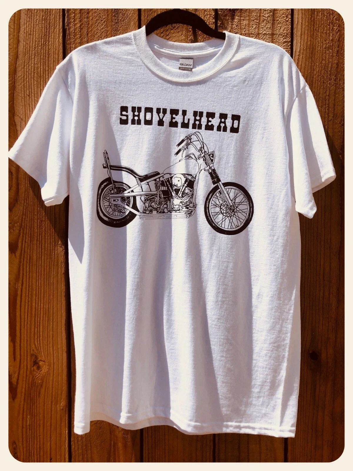 SHOVELHEAD BIKE White tee shirt chopper harley rigid frame springer engine vtg Unisex T-shirt, Sweatshirt, Hoodie, Long Sleeve Tee - T-Shirt, Sweatshirt, Hoodie