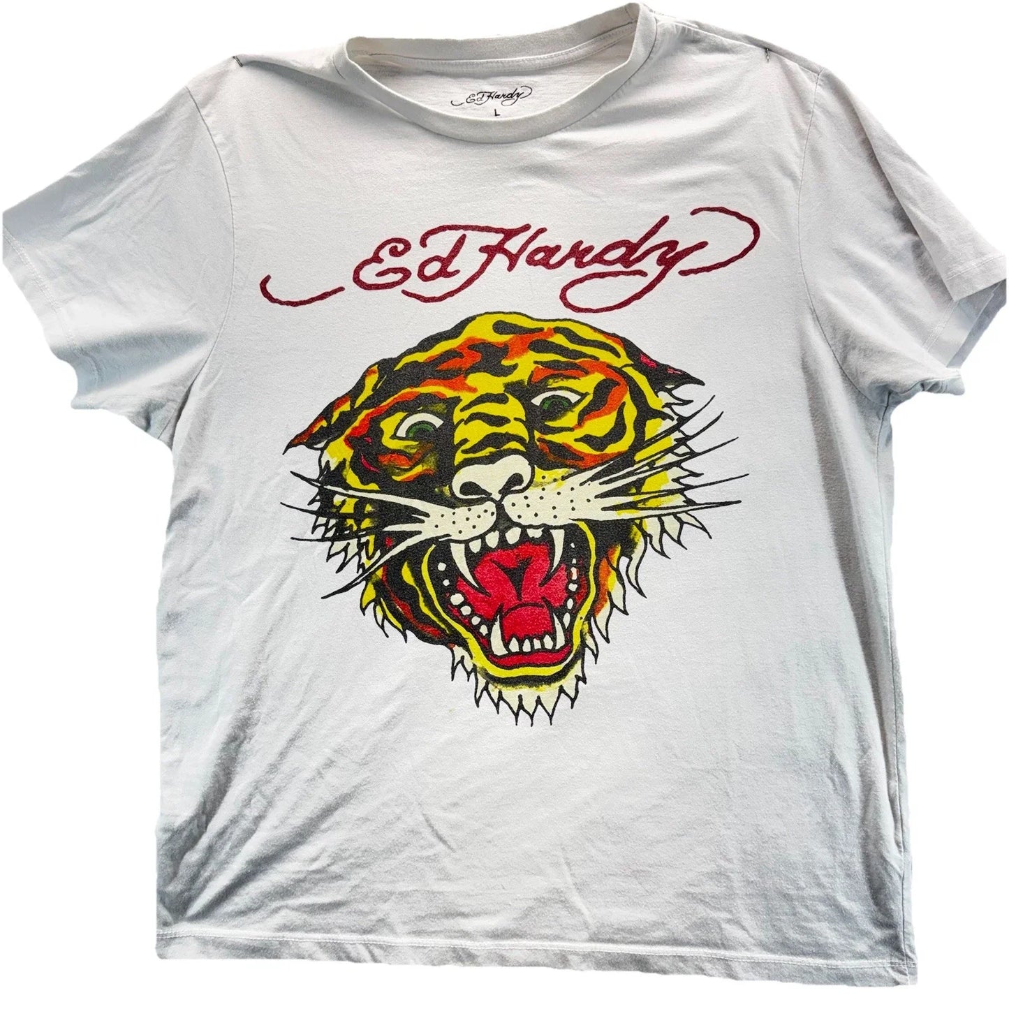 Ed Hardy White T-Shirt Tattoo Tiger Grunge Emo Logo Y2K Graphic Mens Large Unisex T-shirt, Sweatshirt, Hoodie, Long Sleeve Tee - T-Shirt, Sweatshirt, Hoodie