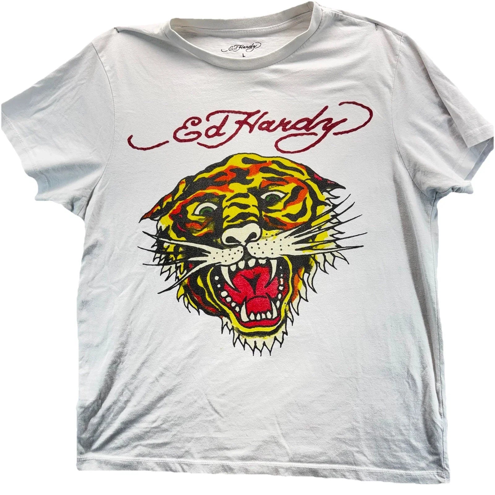 Ed Hardy White T-Shirt Tattoo Tiger Grunge Emo Logo Y2K Graphic Mens Large Unisex T-shirt, Sweatshirt, Hoodie, Long Sleeve Tee - T-Shirt, Sweatshirt, Hoodie
