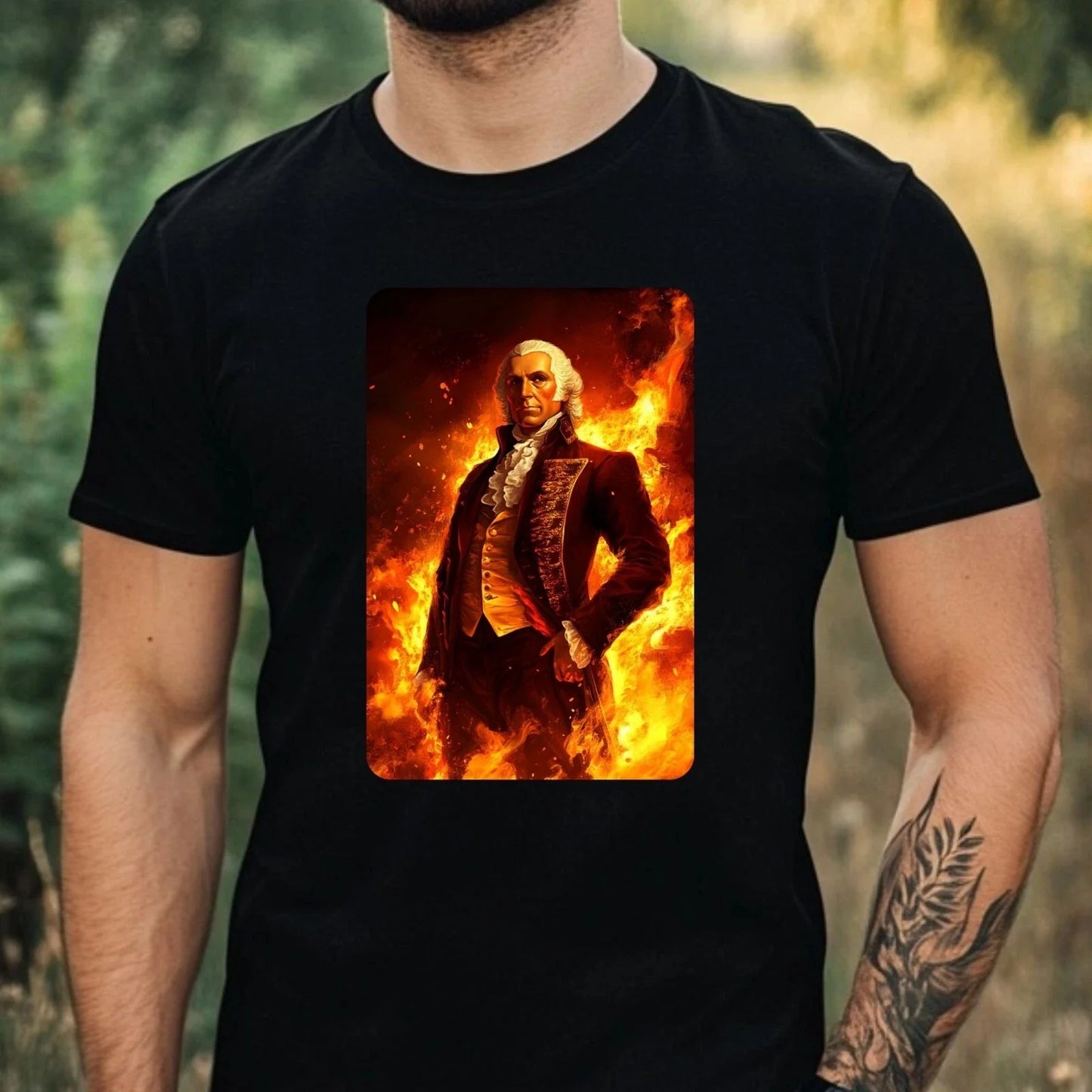 Mens George Washington On Fire Motif Cotton T-Shirt Size XS to 5XL Unisex T-shirt, Sweatshirt, Hoodie, Long Sleeve Tee - T-Shirt, Sweatshirt, Hoodie