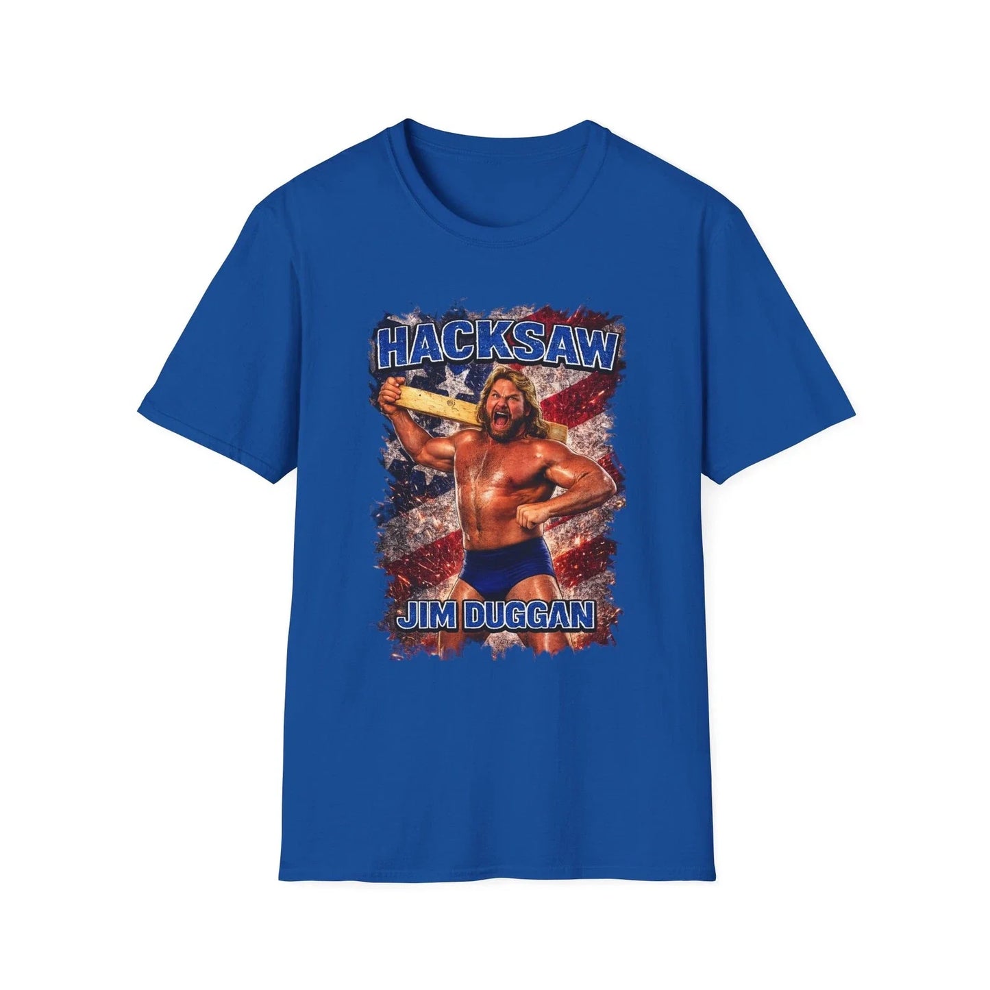 Hacksaw Jim Duggan wrestling graphic T-Shirt | Retro patriotic design Unisex T-shirt, Sweatshirt, Hoodie, Long Sleeve Tee - T-Shirt, Sweatshirt, Hoodie