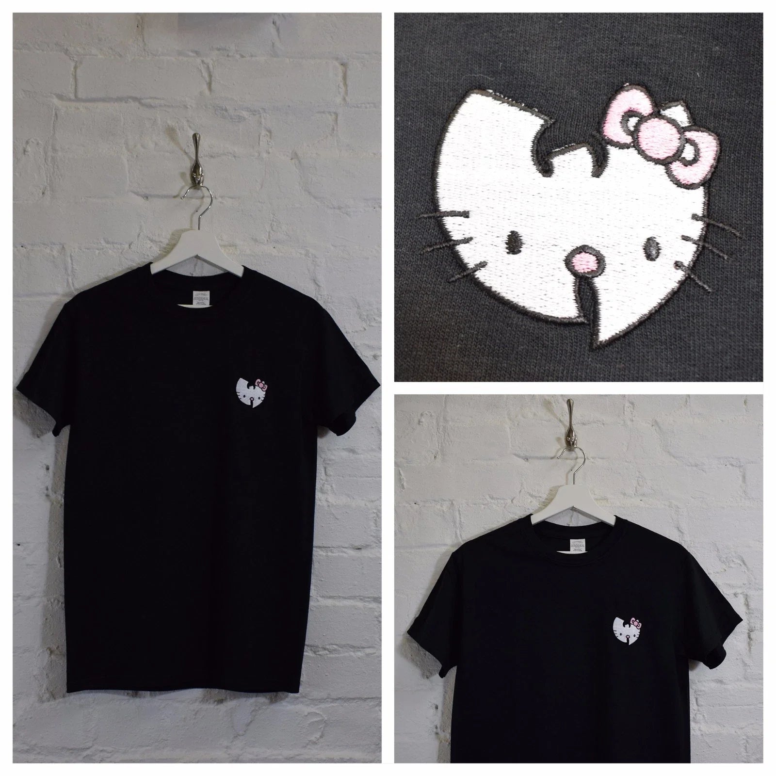 Actual Fact Wu x Kitty Hip Hop Cartoon Black Tee T-shirt Unisex T-shirt, Sweatshirt, Hoodie, Long Sleeve Tee - T-Shirt, Sweatshirt, Hoodie