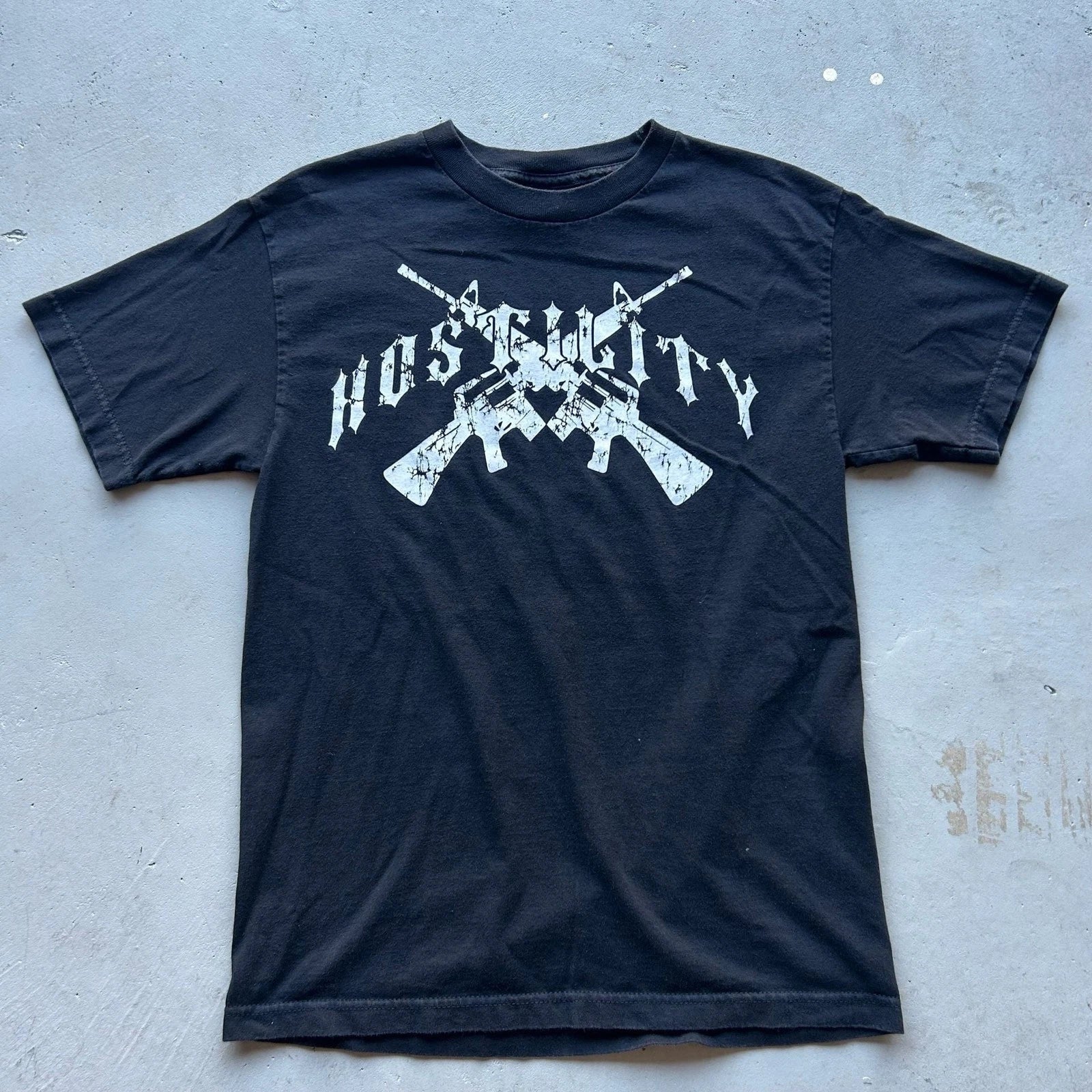 Y2K Hostility Graphic T-Shirt Size M Black Unisex T-shirt, Sweatshirt, Hoodie, Long Sleeve Tee - T-Shirt, Sweatshirt, Hoodie