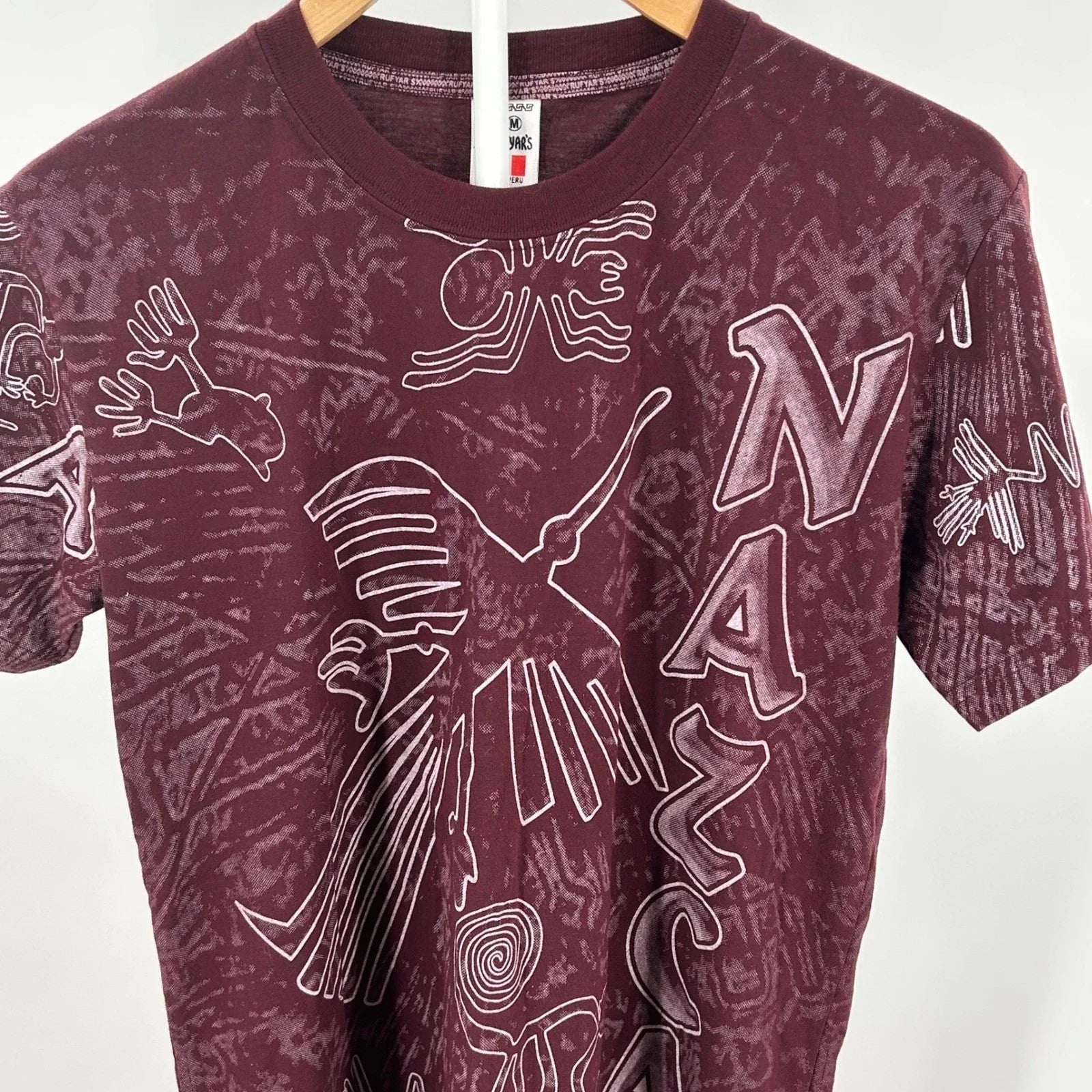 Y2K Peru Graphic Tee Burgundy All Over Print Boho Skater Medium Unisex T-shirt, Sweatshirt, Hoodie, Long Sleeve Tee - T-Shirt, Sweatshirt, Hoodie