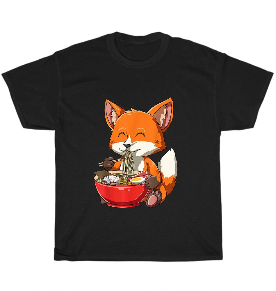 Fox Eating Ramen Noodle Foxes Animal Lover Kawaii Anime T-Shirt Unisex T-shirt, Sweatshirt, Hoodie, Long Sleeve Tee - T-Shirt, Sweatshirt, Hoodie