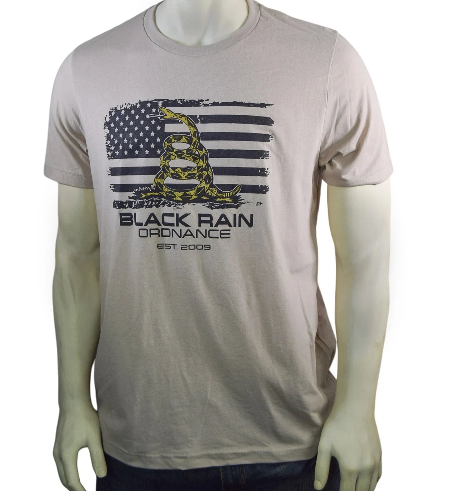 BLACK RAIN ORDNANCE - American Flag Gadsden Logo Premium Unisex T-Shirt Tan(XL) Unisex T-shirt, Sweatshirt, Hoodie, Long Sleeve Tee - T-Shirt, Sweatshirt, Hoodie