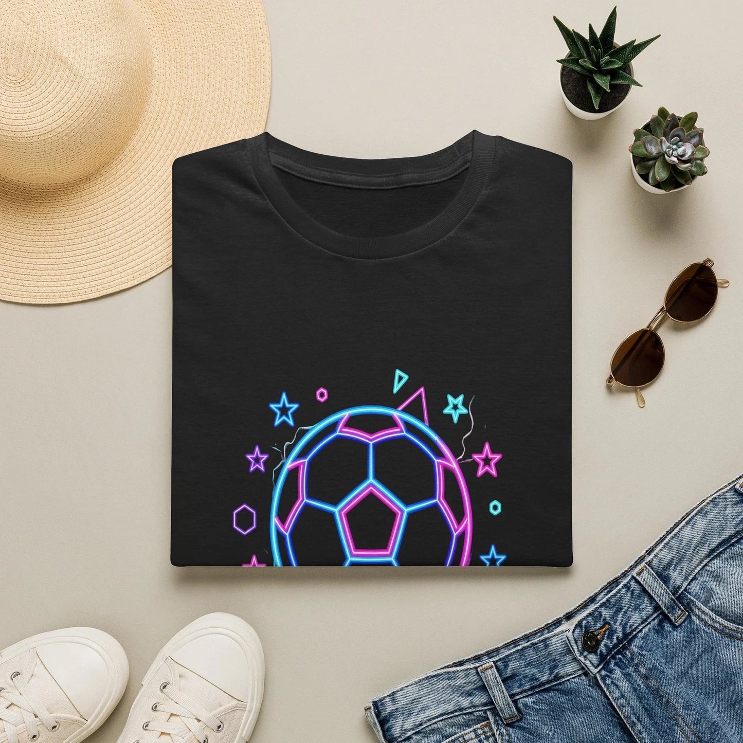 Neon Soccer Ball 2026 T-Shirt | Retro Futuristic Soccer Graphic Unisex T-shirt, Sweatshirt, Hoodie, Long Sleeve Tee - T-Shirt, Sweatshirt, Hoodie