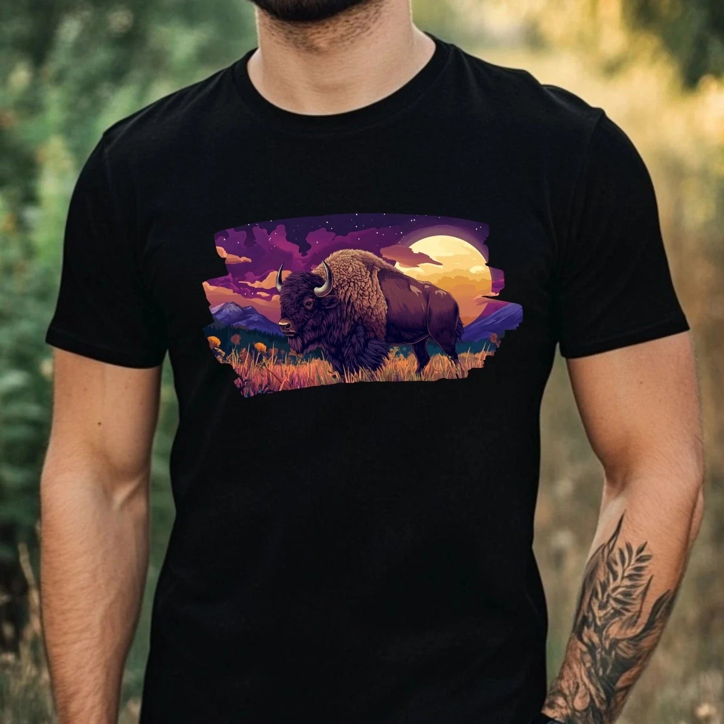 Mens Bison Motif Cotton T-Shirt Size XS to 5XL Unisex T-shirt, Sweatshirt, Hoodie, Long Sleeve Tee - T-Shirt, Sweatshirt, Hoodie