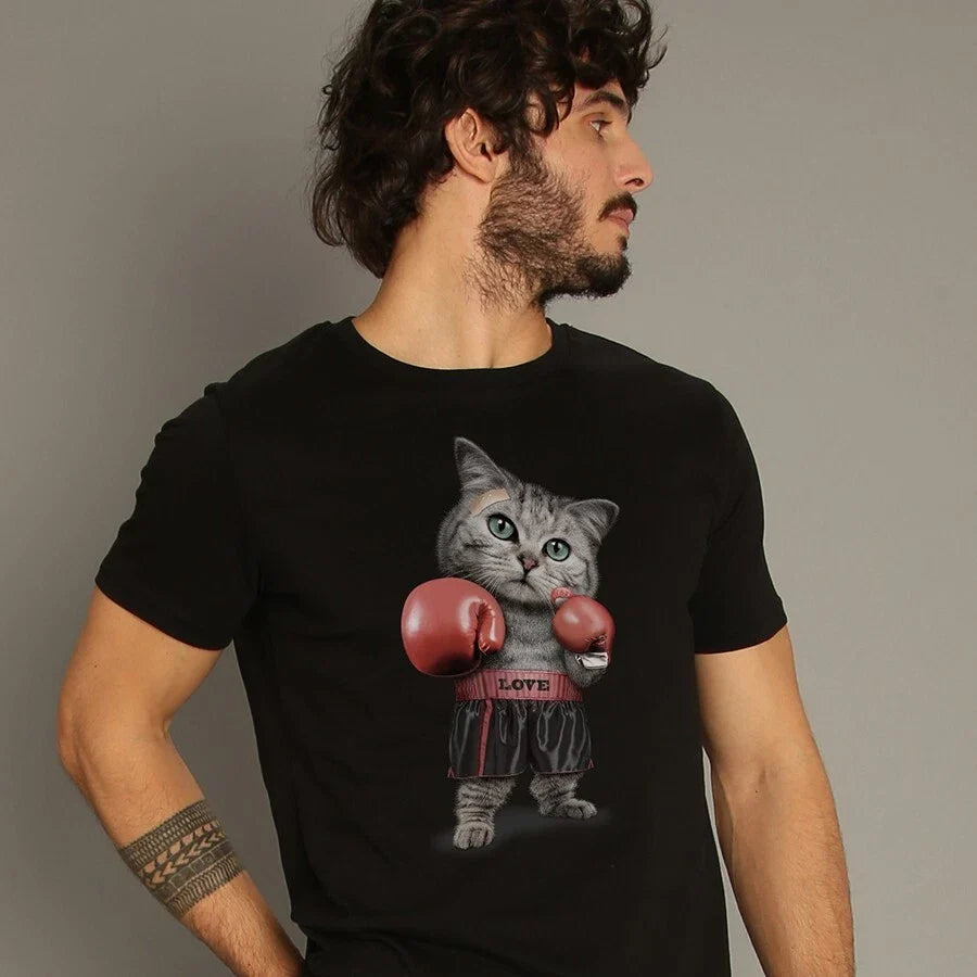 T-Shirt Man short Sleeve Boxing Cat Black Unisex T-shirt, Sweatshirt, Hoodie, Long Sleeve Tee - T-Shirt, Sweatshirt, Hoodie