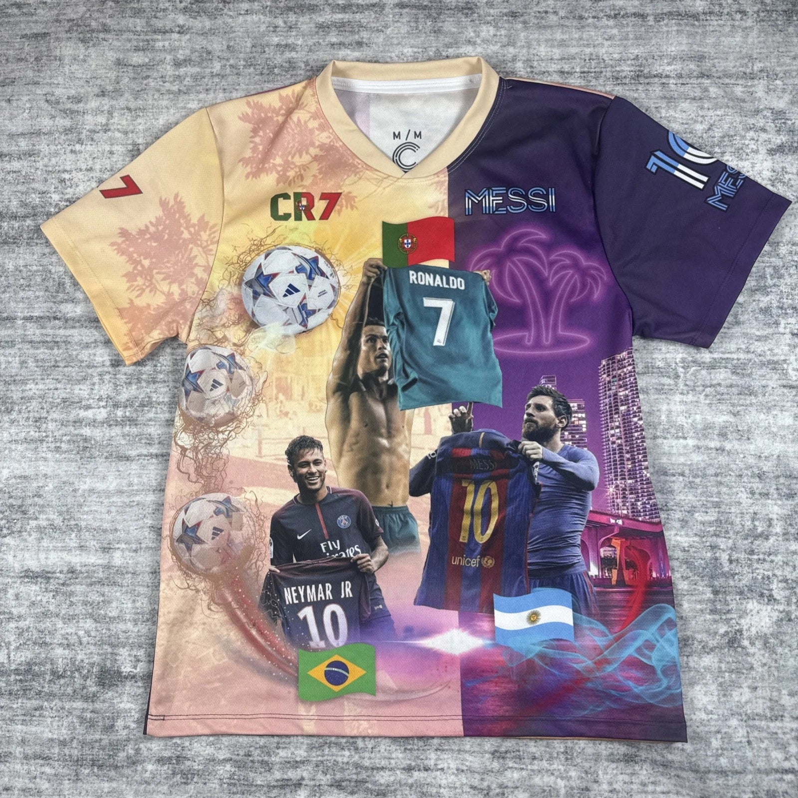Ronoldo x Messi x Neymar Soccer Jersey T-Shirt Graphic Soccer Cr7 Size M/M Light Unisex T-shirt, Sweatshirt, Hoodie, Long Sleeve Tee - T-Shirt, Sweatshirt, Hoodie