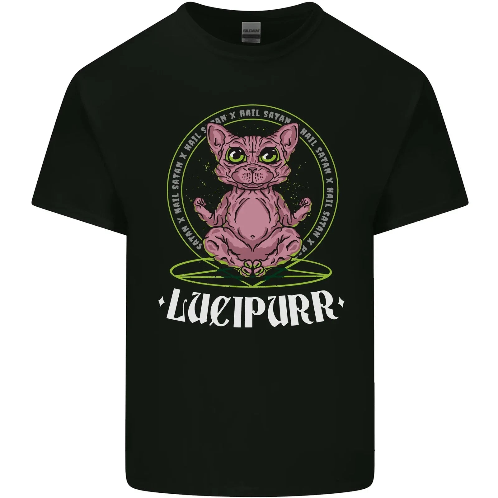 Lucipurr Demonic Hail Satan Cat Evil Mens Cotton T-Shirt Tee Top Unisex T-shirt, Sweatshirt, Hoodie, Long Sleeve Tee - T-Shirt, Sweatshirt, Hoodie