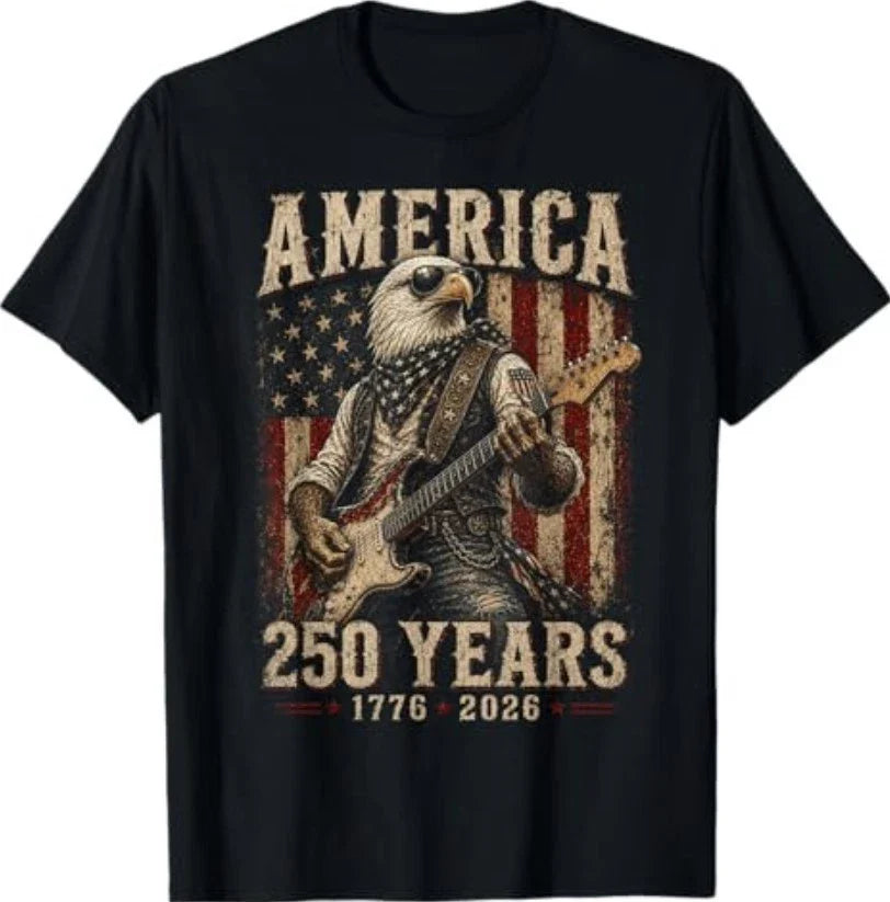 Vintage Eagle Playing Guitar 250 Years America 4th of July T-Shirt Unisex T-shirt, Sweatshirt, Hoodie, Long Sleeve Tee - T-Shirt, Sweatshirt, Hoodie