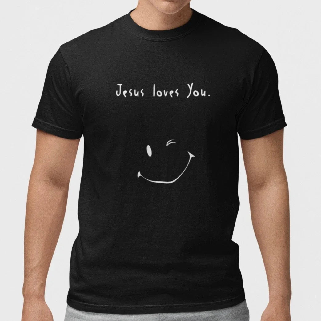 Jesus Loves You Shirt Minimalist Christian Faith Smiley Tee Unisex 100% Cotton Unisex T-shirt, Sweatshirt, Hoodie, Long Sleeve Tee - T-Shirt, Sweatshirt, Hoodie