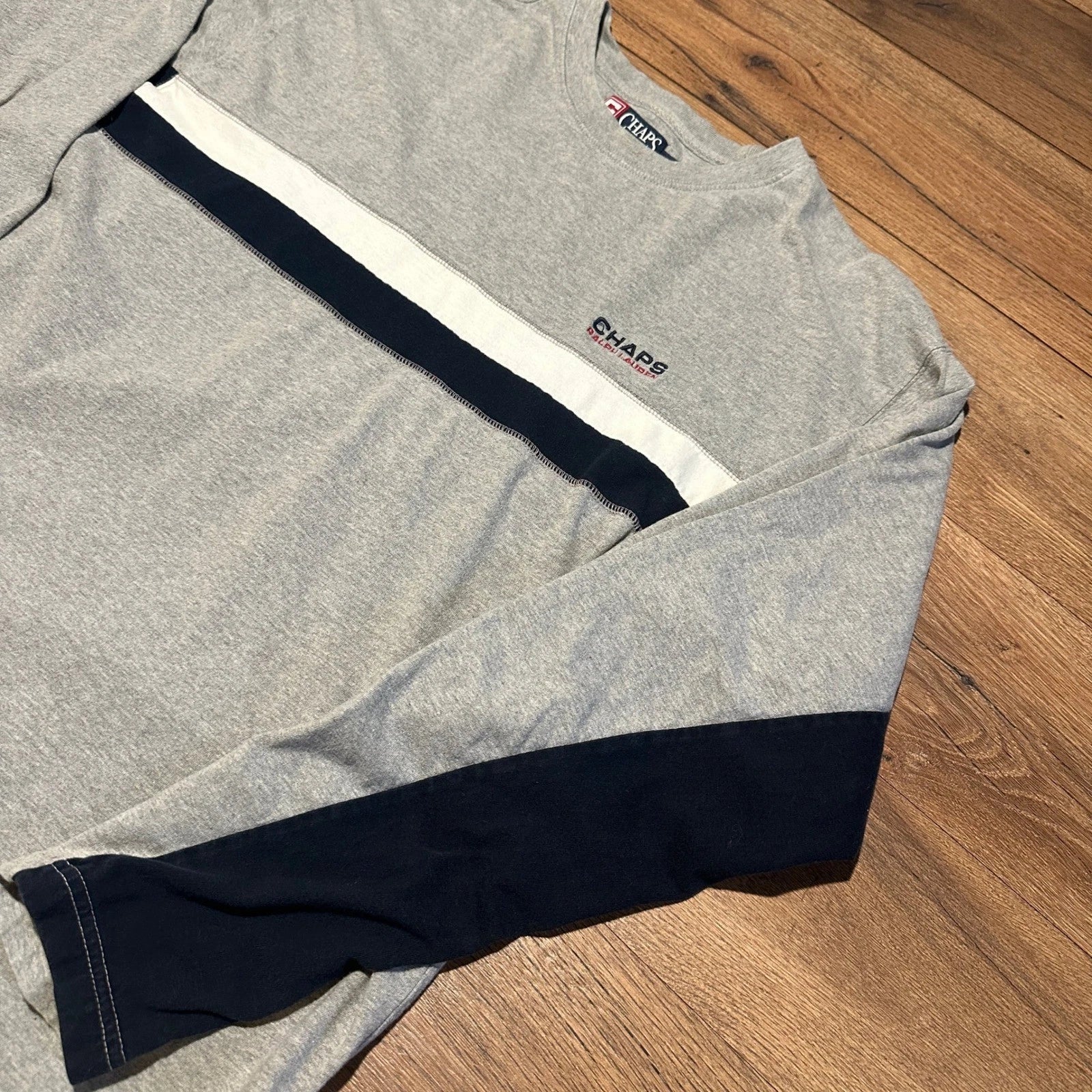 Y2K Chaps Ralph Lauren Grey Colorblock Long Sleeve Shirt Mens XL Unisex T-shirt, Sweatshirt, Hoodie, Long Sleeve Tee - T-Shirt, Sweatshirt, Hoodie