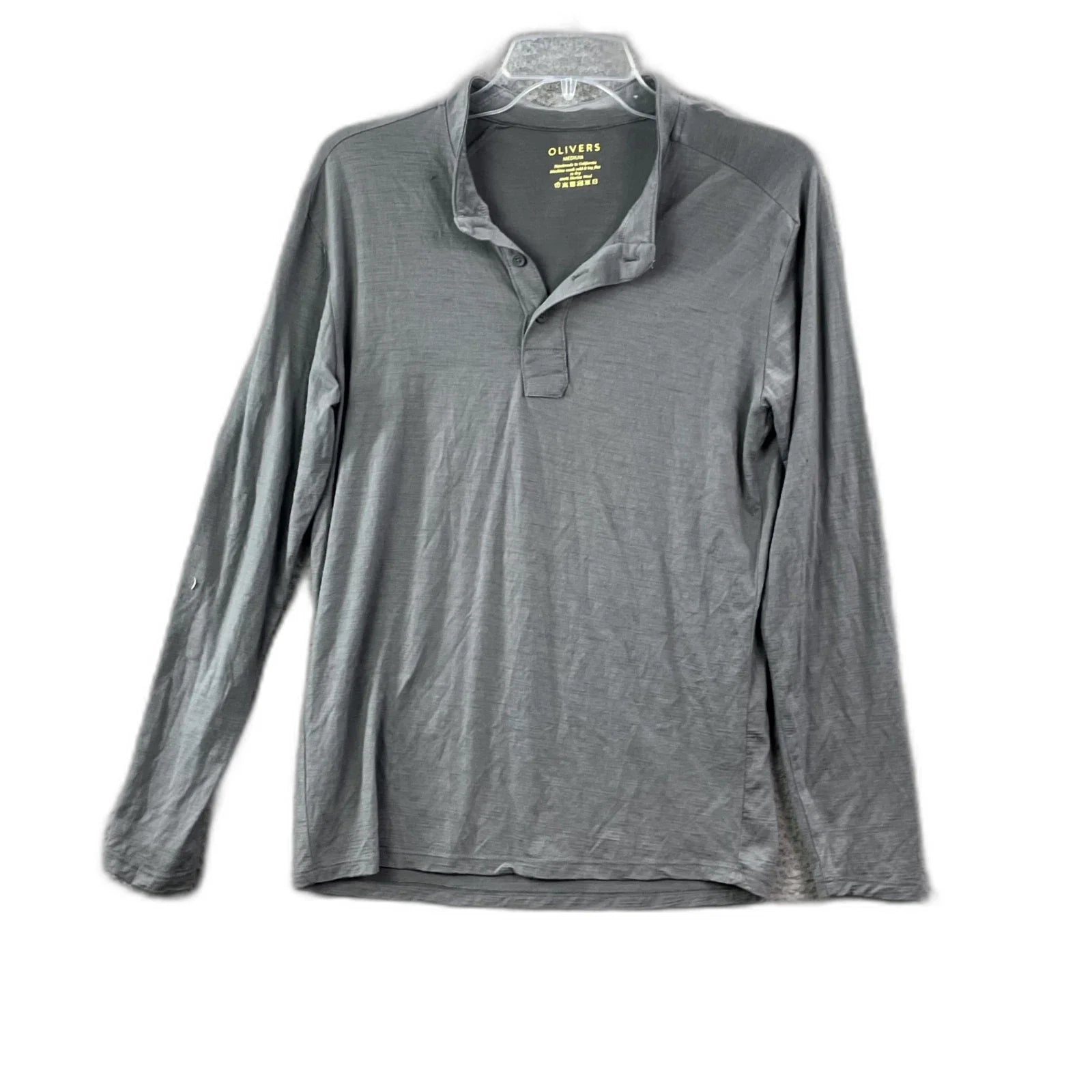 Olivers Henley Shirt Mens Medium Gray Long Sleeve Streetwear Minimalist Camping Unisex T-shirt, Sweatshirt, Hoodie, Long Sleeve Tee - T-Shirt, Sweatshirt, Hoodie
