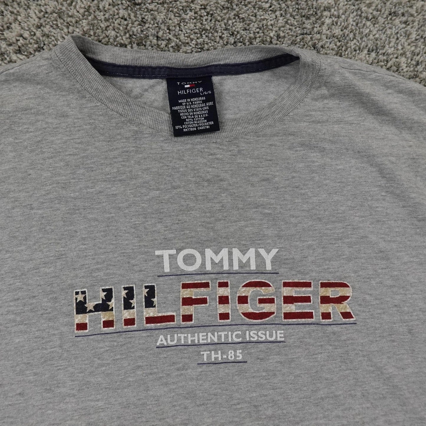 VTG Tommy Hilfiger Shirt Mens L Gray USA Flag Short Sleeve Grunge 90s Y2K Unisex T-shirt, Sweatshirt, Hoodie, Long Sleeve Tee - T-Shirt, Sweatshirt, Hoodie