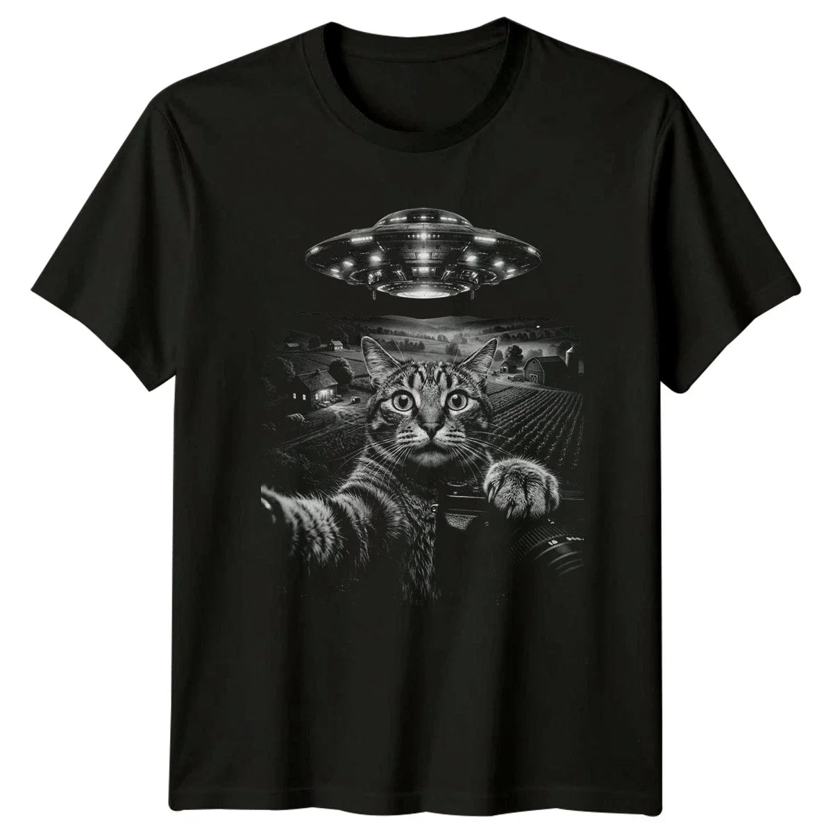 Cat Selfie UFO Alien Abduction T-Shirt Farm Cat Birthday Gift For Him And Her Unisex T-shirt, Sweatshirt, Hoodie, Long Sleeve Tee - T-Shirt, Sweatshirt, Hoodie