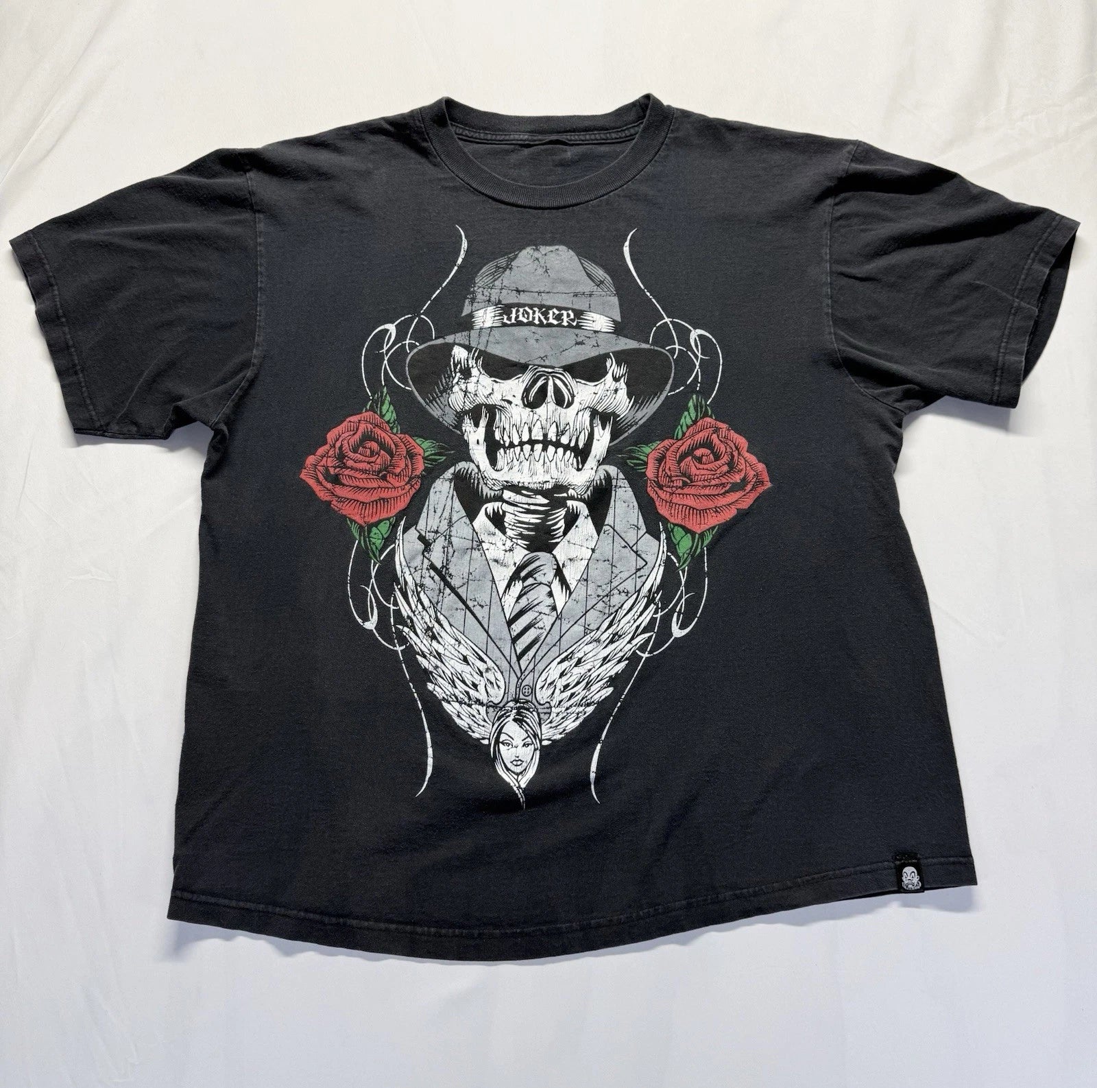 Joker Skull Rose Graphic T Shirt Mens L Black Gothic Biker Streetwear Unisex T-shirt, Sweatshirt, Hoodie, Long Sleeve Tee - T-Shirt, Sweatshirt, Hoodie