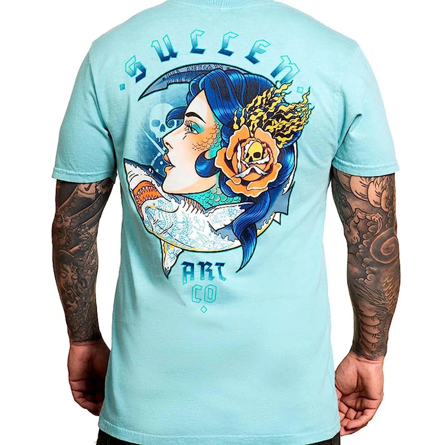 Sullen PinUp Street Americana Metal Tattoo Art Mens Premium Tee SIREN SHARK2 Unisex T-shirt, Sweatshirt, Hoodie, Long Sleeve Tee - T-Shirt, Sweatshirt, Hoodie