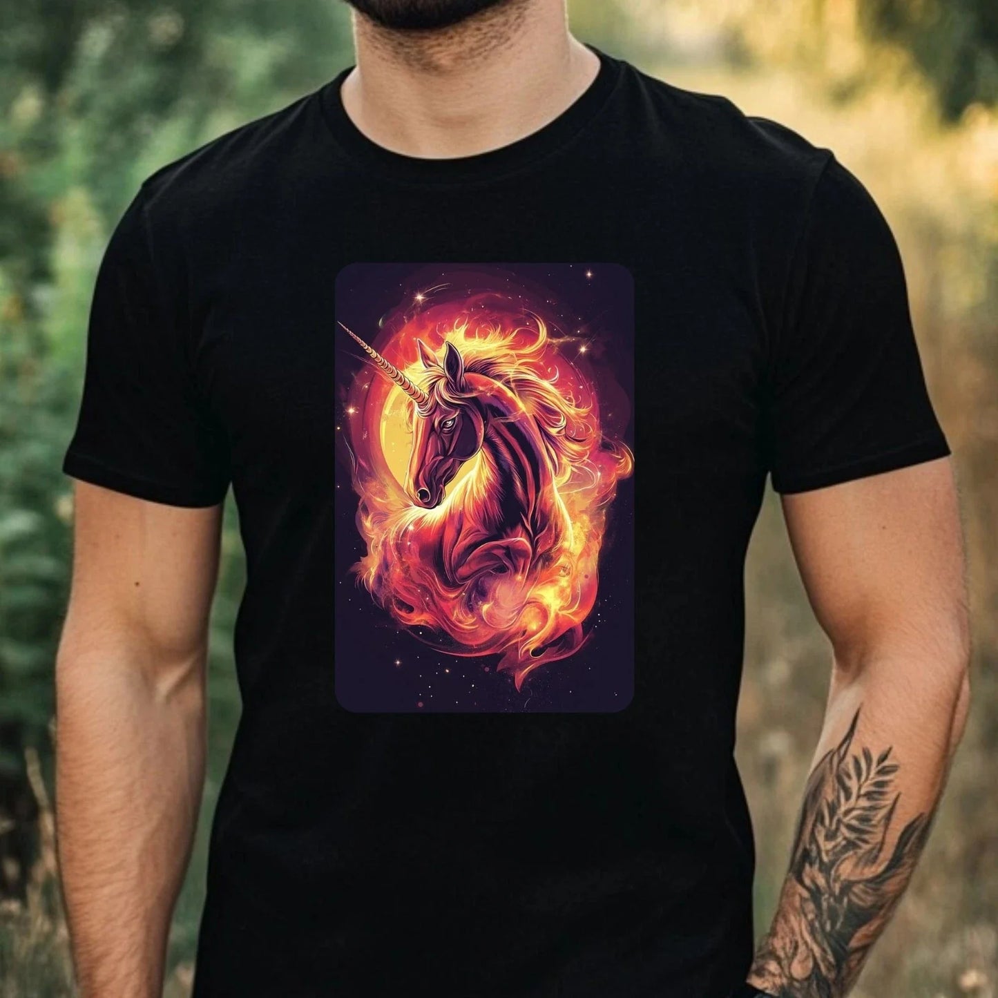 Mens Unicorn On Fire Motif Cotton T-Shirt Size XS to 5XL Unisex T-shirt, Sweatshirt, Hoodie, Long Sleeve Tee - T-Shirt, Sweatshirt, Hoodie