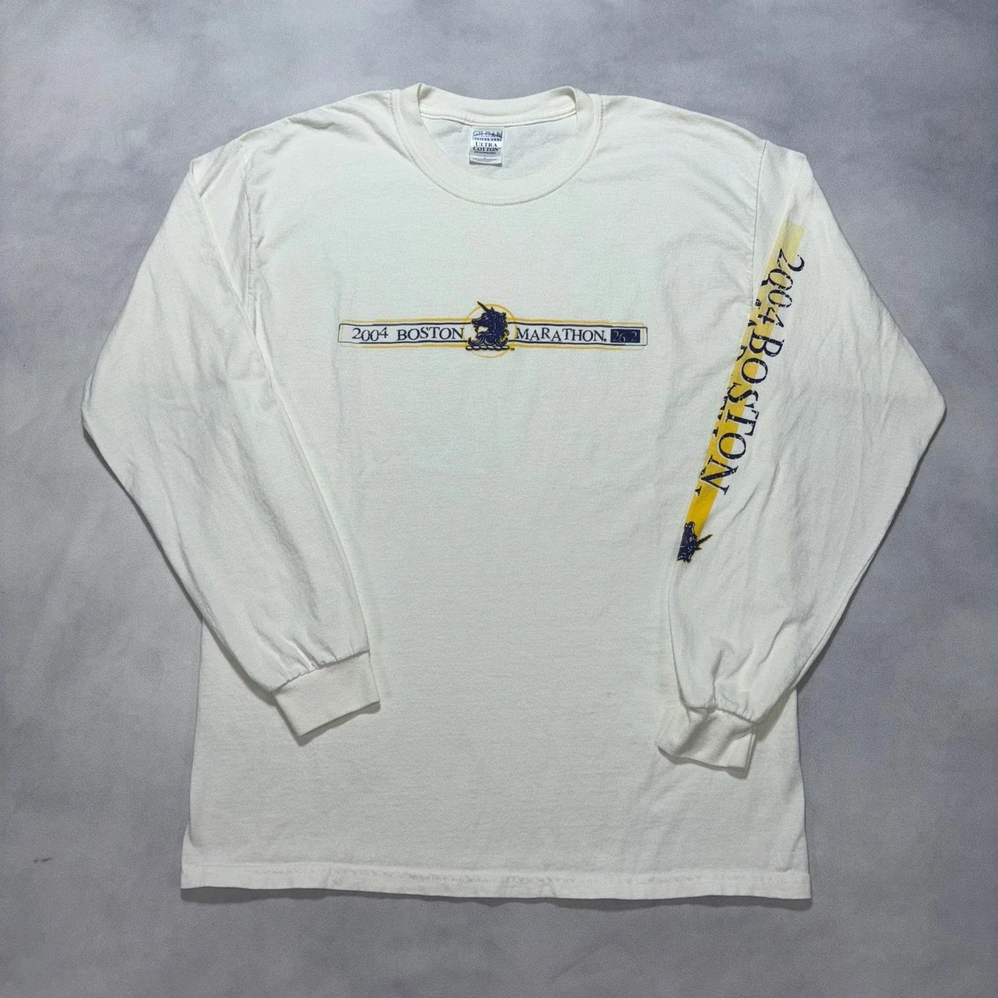 Vintage 2004 Boston Marathon Long Sleeve T Shirt Men's Large White Running Y2K Unisex T-shirt, Sweatshirt, Hoodie, Long Sleeve Tee - T-Shirt, Sweatshirt, Hoodie
