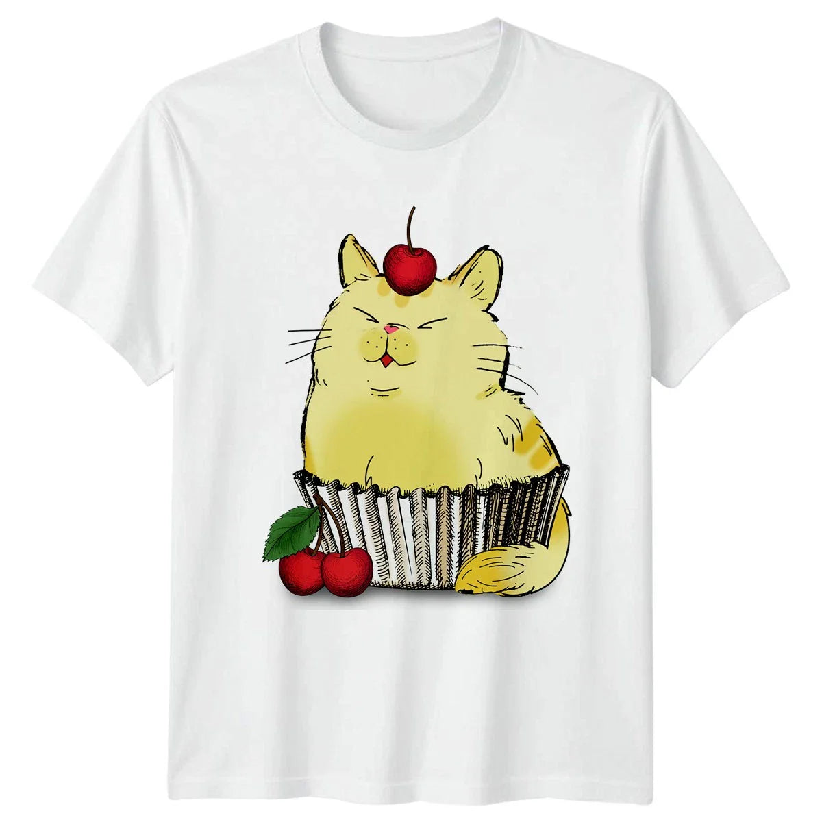 Cat In Cupcake Cherry T-Shirt Cupcake Cat Birthday Gift For Him And Her Unisex T-shirt, Sweatshirt, Hoodie, Long Sleeve Tee - T-Shirt, Sweatshirt, Hoodie