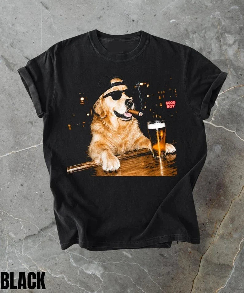 Golden Retriever Drinking Beer Graphic T-Shirt, Sarcastic Dog Meme Shirt Unisex T-shirt, Sweatshirt, Hoodie, Long Sleeve Tee - T-Shirt, Sweatshirt, Hoodie