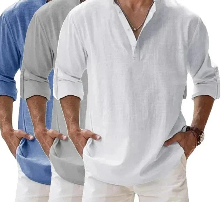 Men's Cotton Linen Henley Long Sleeve Shirt Casual Beach T-shirt Tee Summer Gift Unisex T-shirt, Sweatshirt, Hoodie, Long Sleeve Tee - T-Shirt, Sweatshirt, Hoodie