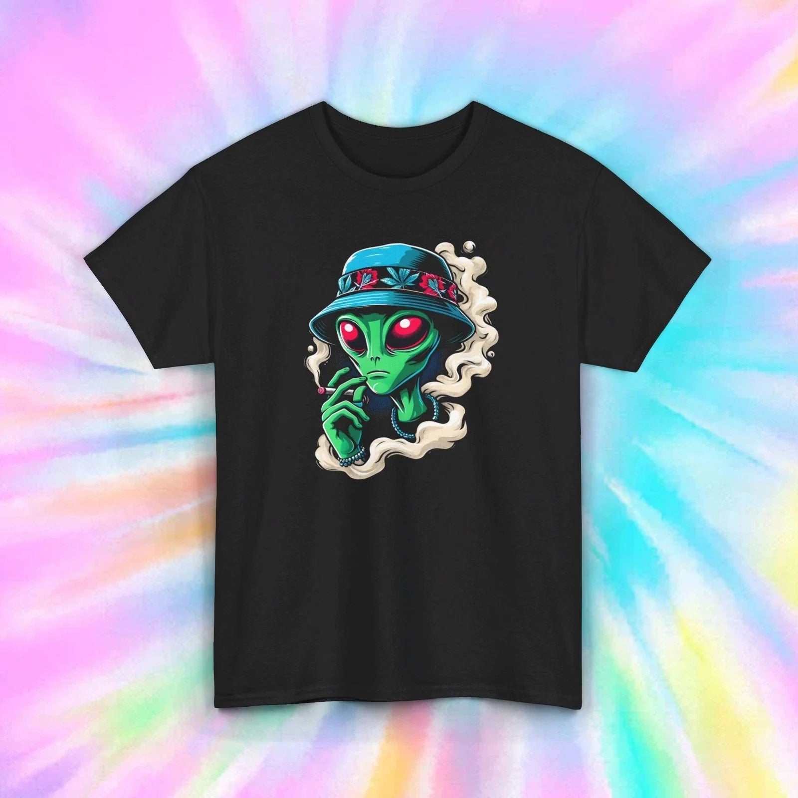 Alien Smoking Shirt | Trippy UFO Cannabis Graphic Tee S-5XL Unisex T-shirt, Sweatshirt, Hoodie, Long Sleeve Tee - T-Shirt, Sweatshirt, Hoodie