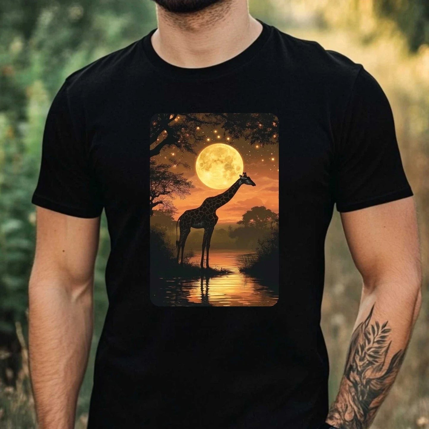 Mens Giraffe Full Moon Print Cotton T-Shirt Size XS to 5XL Unisex T-shirt, Sweatshirt, Hoodie, Long Sleeve Tee - T-Shirt, Sweatshirt, Hoodie