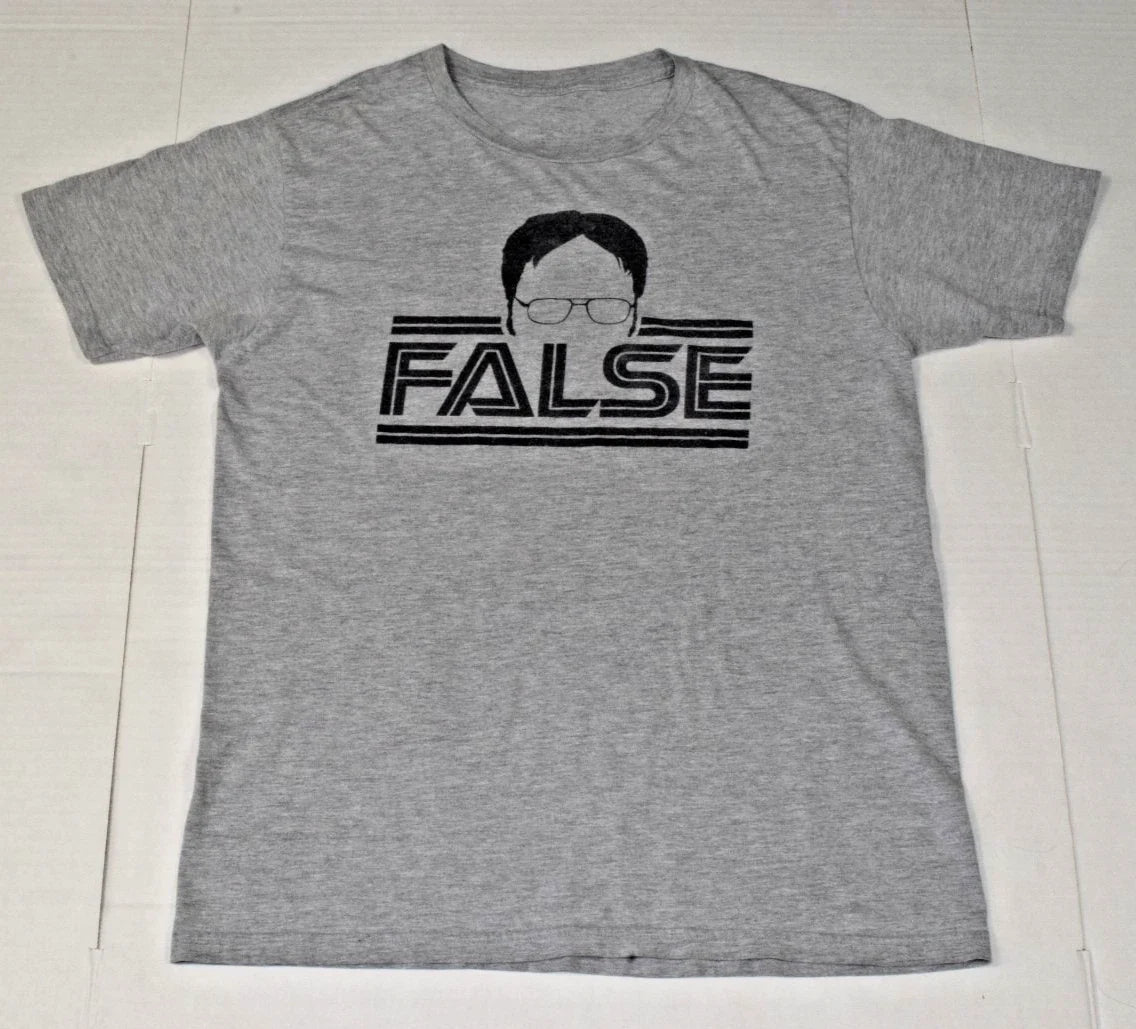 VTG T-Shirt The Office Size M Y2K Gray Dwight Schrute False Catchphrase Graphic Unisex T-shirt, Sweatshirt, Hoodie, Long Sleeve Tee - T-Shirt, Sweatshirt, Hoodie