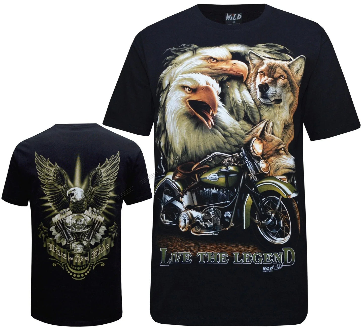 Biker Harley Wolf Eagle Live The Legend Native T-Shirt Front & Back Print S-3XL Unisex T-shirt, Sweatshirt, Hoodie, Long Sleeve Tee - T-Shirt, Sweatshirt, Hoodie