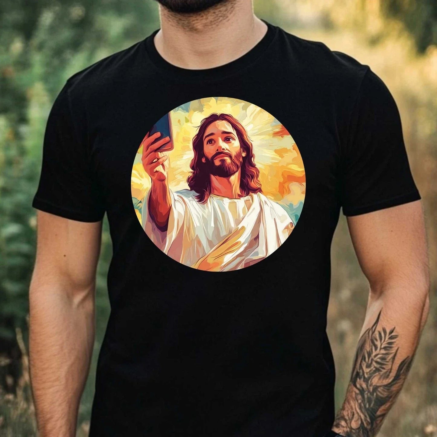 Mens Jesus Selfie Motif Cotton T-Shirt Size XS to 5XL Unisex T-shirt, Sweatshirt, Hoodie, Long Sleeve Tee - T-Shirt, Sweatshirt, Hoodie