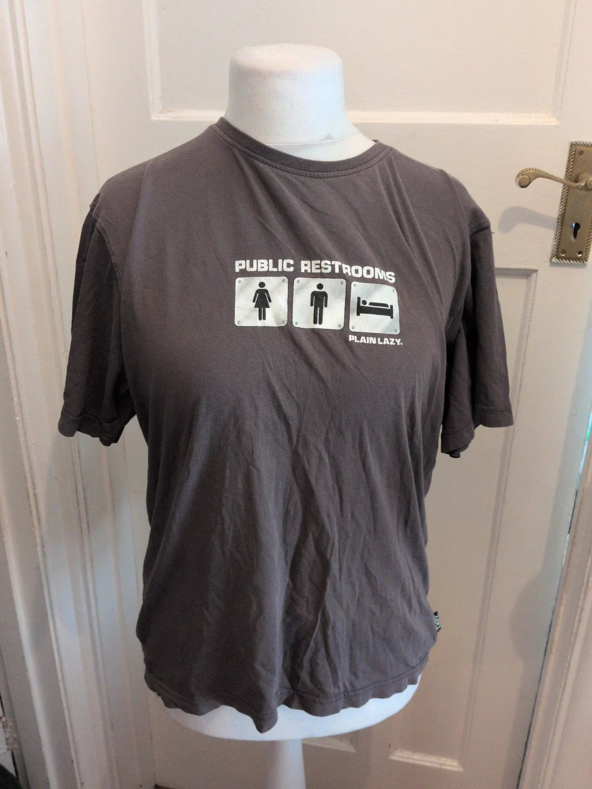 Plain Lazy Medium Printed "Restroom" Short Sleeve T-shirt Grey Unisex T-shirt, Sweatshirt, Hoodie, Long Sleeve Tee - T-Shirt, Sweatshirt, Hoodie