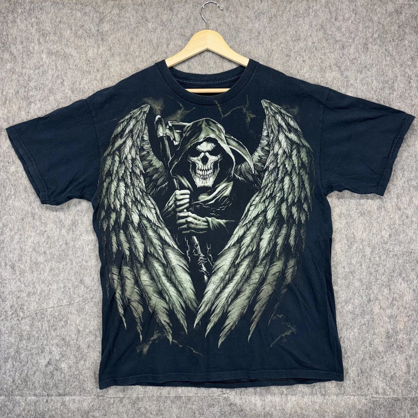 Vintage Y2K Grim Reaper All Over Skull T Shirt Men's Medium Winged Death Angel Unisex T-shirt, Sweatshirt, Hoodie, Long Sleeve Tee - T-Shirt, Sweatshirt, Hoodie