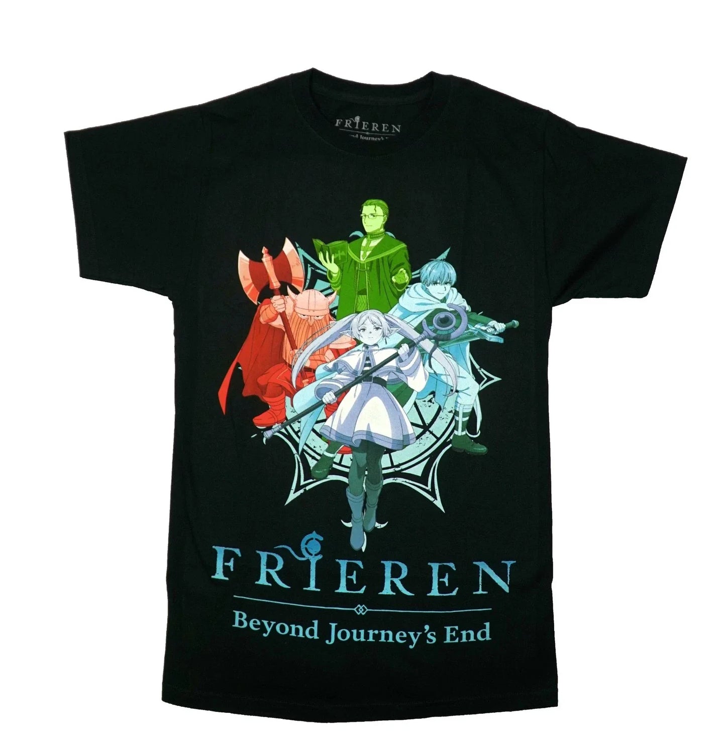 Frieren Beyond Journey's End Mens T-Shirt - Colorful Full Color Group Over Logo Unisex T-shirt, Sweatshirt, Hoodie, Long Sleeve Tee - T-Shirt, Sweatshirt, Hoodie