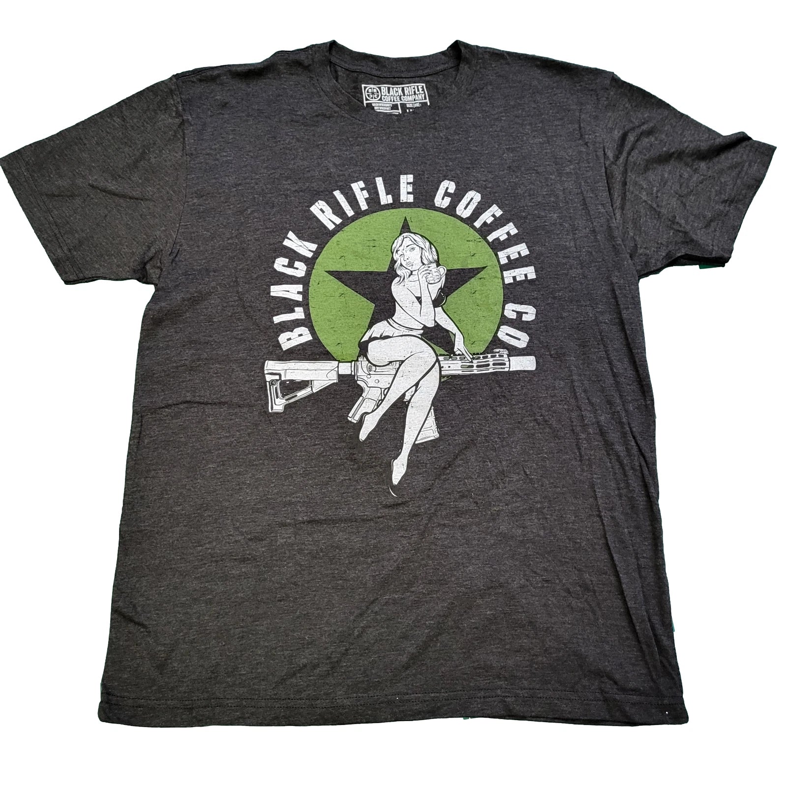 Mens Graphic T-Shirt - Black Rifle Coffee Company Bomber Pin-Up Shirt Large Unisex T-shirt, Sweatshirt, Hoodie, Long Sleeve Tee - T-Shirt, Sweatshirt, Hoodie