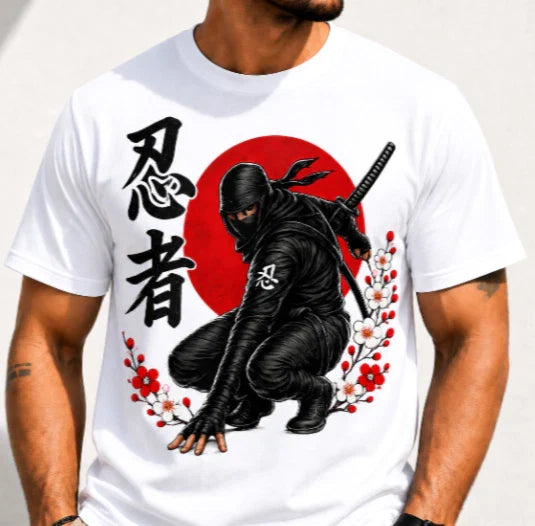 Ninja Shinobi Japanese Kanji Graphic T-Shirt - White Streetwear Anime Style Unisex T-shirt, Sweatshirt, Hoodie, Long Sleeve Tee - T-Shirt, Sweatshirt, Hoodie