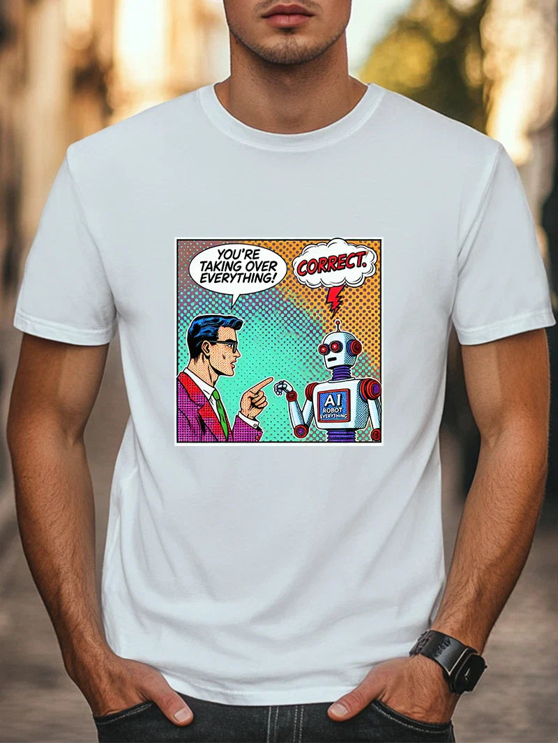 Funny AI Robot Takeover T-Shirt Retro Pop Art Comic Men Women Unisex T-Shirt Unisex T-shirt, Sweatshirt, Hoodie, Long Sleeve Tee - T-Shirt, Sweatshirt, Hoodie