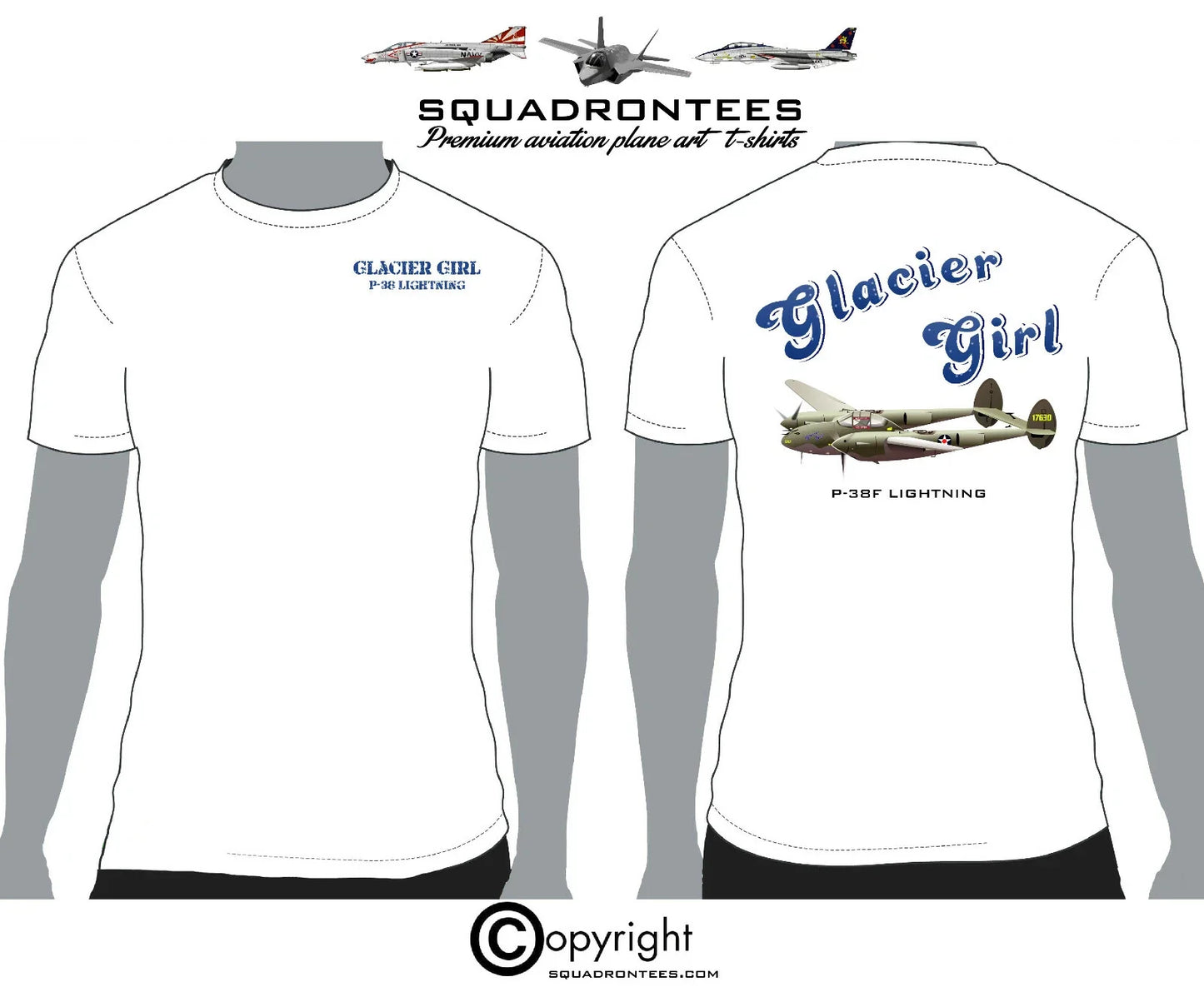 P-38 Glacier Girl -  Premium Plane Art T-Shirt Unisex T-shirt, Sweatshirt, Hoodie, Long Sleeve Tee - T-Shirt, Sweatshirt, Hoodie